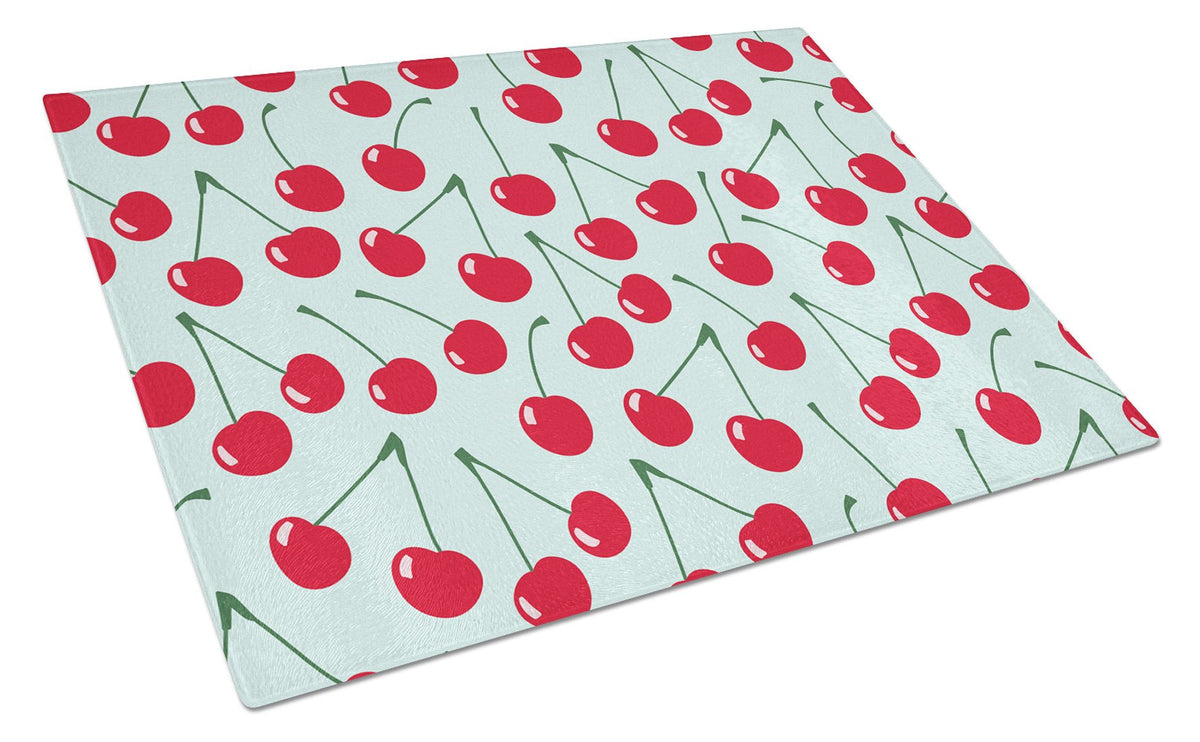Cherries on Blue Glass Cutting Board Large BB5148LCB by Caroline&#39;s Treasures