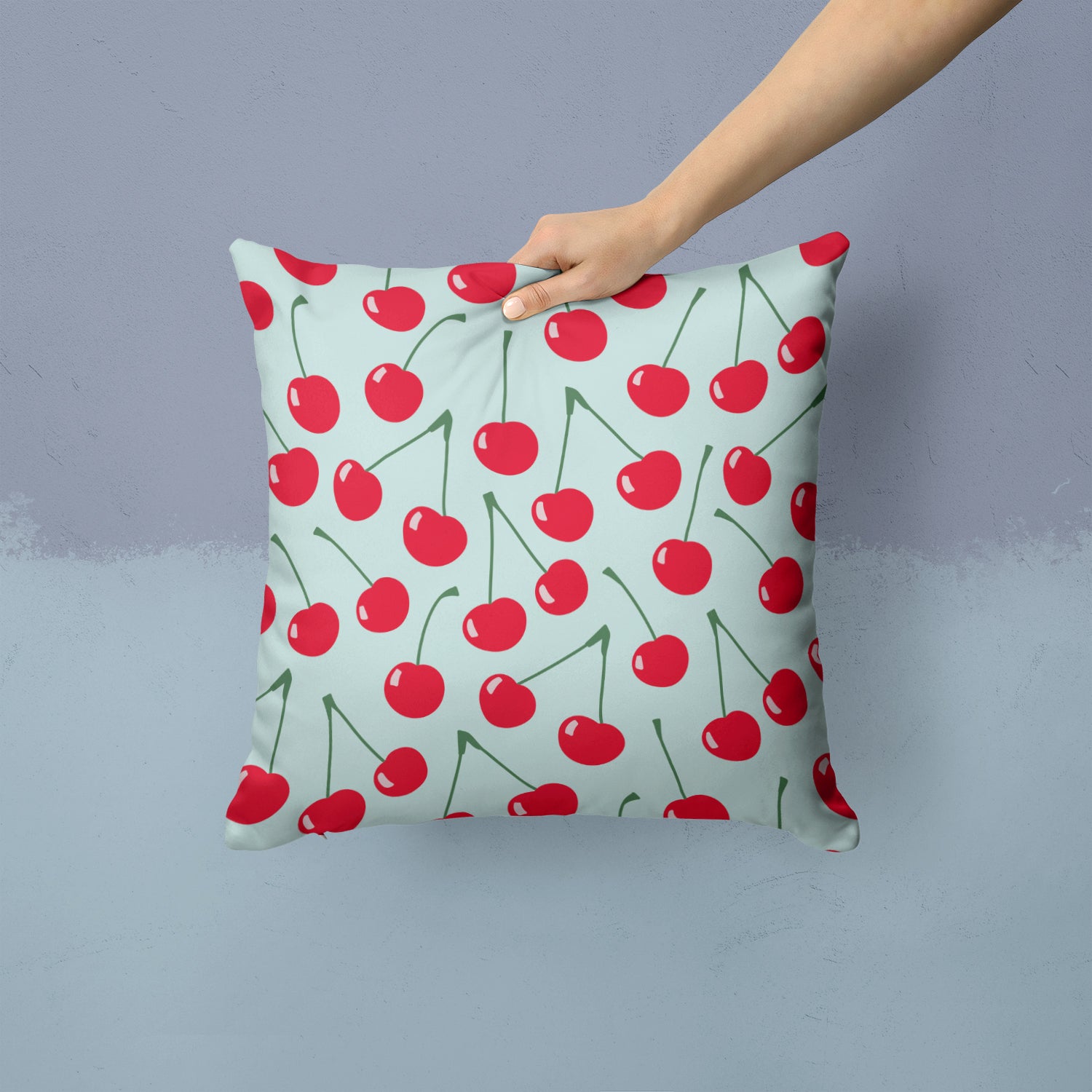 Cherries on Blue Fabric Decorative Pillow BB5148PW1414 - the-store.com