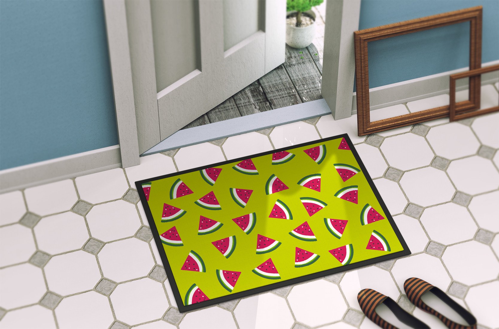 Watermelon on Lime Green Indoor or Outdoor Mat 24x36 BB5151JMAT by Caroline's Treasures