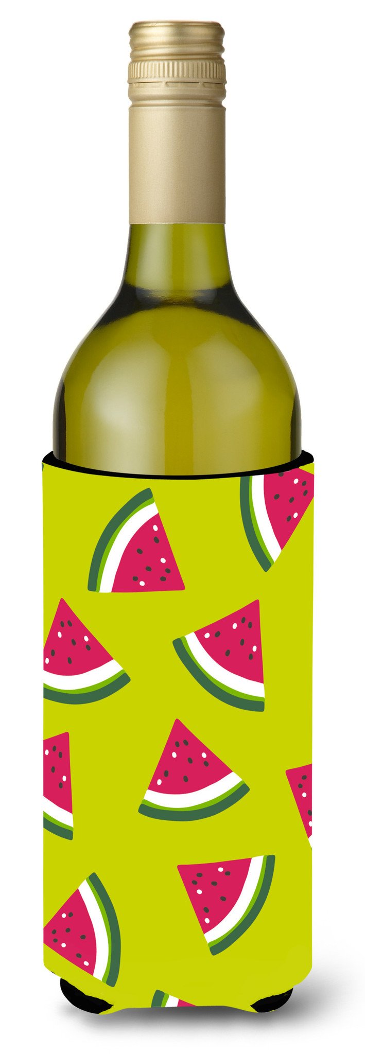 Watermelon on Lime Green Wine Bottle Beverge Insulator Hugger BB5151LITERK by Caroline&#39;s Treasures