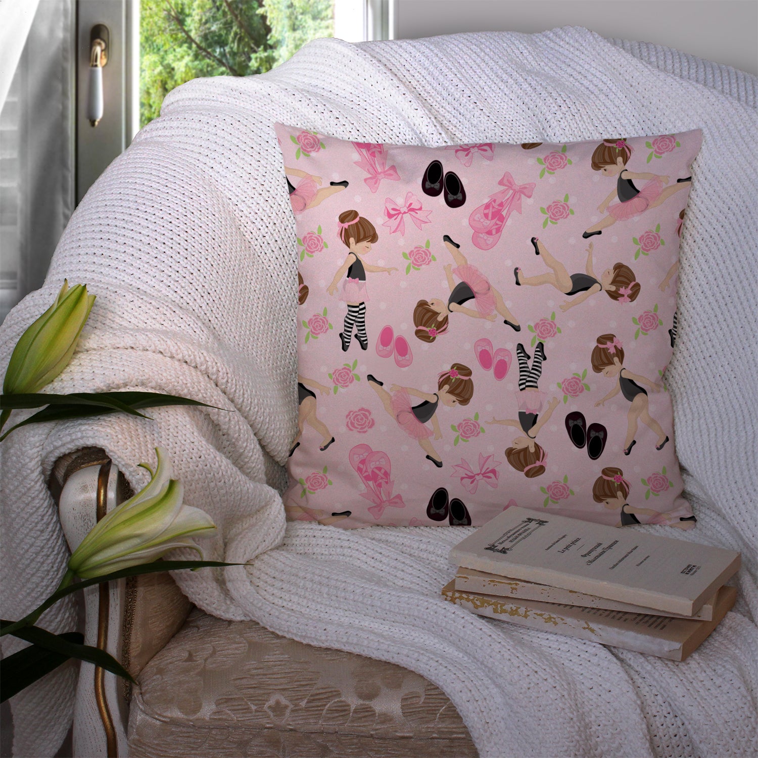 Ballerinas and Roses Fabric Decorative Pillow BB5172PW1414 - the-store.com