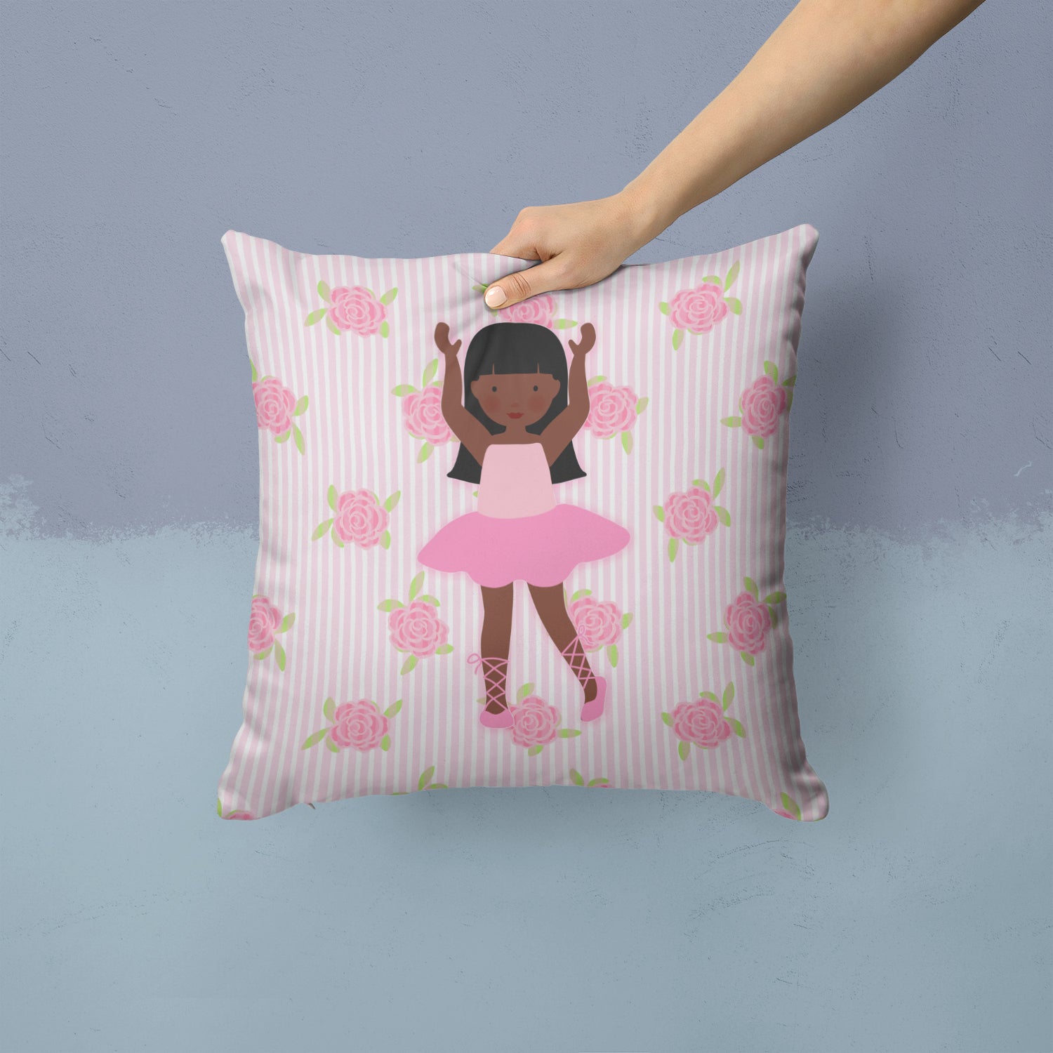 Ballerina African American Long Hair Fabric Decorative Pillow BB5180PW1414 - the-store.com