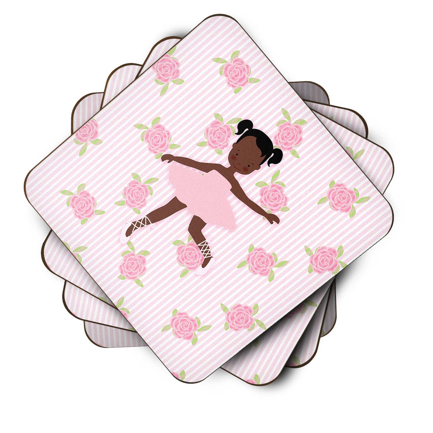 Ballerina African American Ponytails Foam Coaster Set of 4 BB5192FC - the-store.com