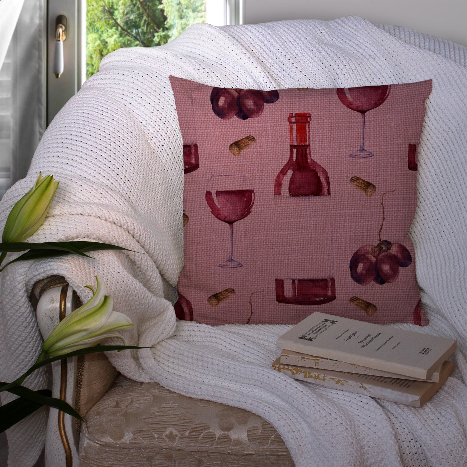 Red Wine on Linen Fabric Decorative Pillow BB5195PW1414 - the-store.com