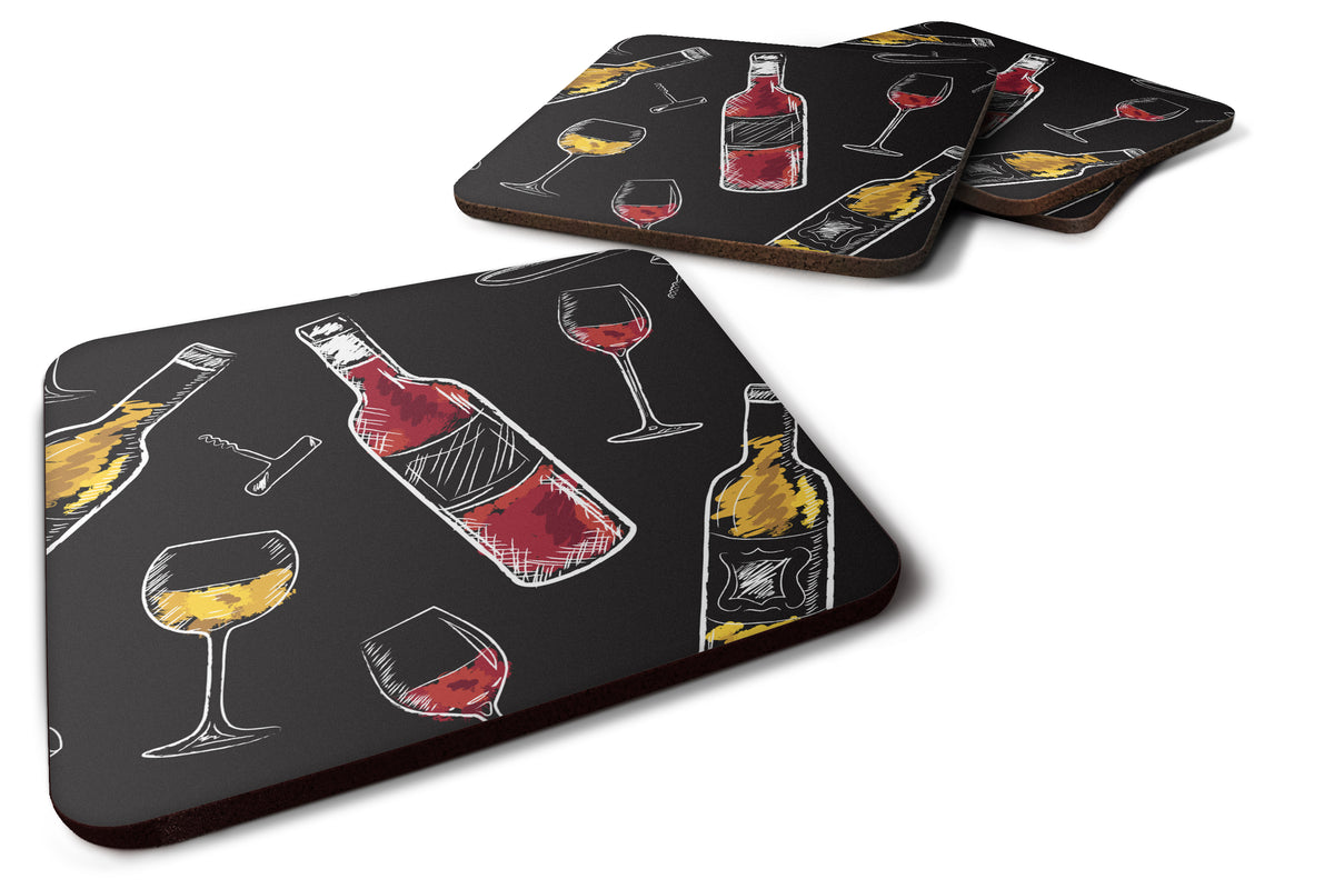 Red and White Wine on Black Foam Coaster Set of 4 BB5197FC - the-store.com