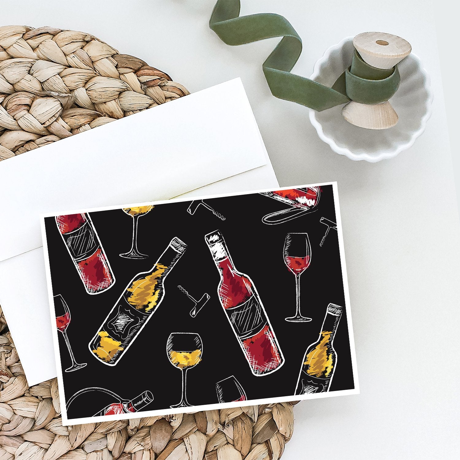 Red and White Wine on Black Greeting Cards and Envelopes Pack of 8 - the-store.com