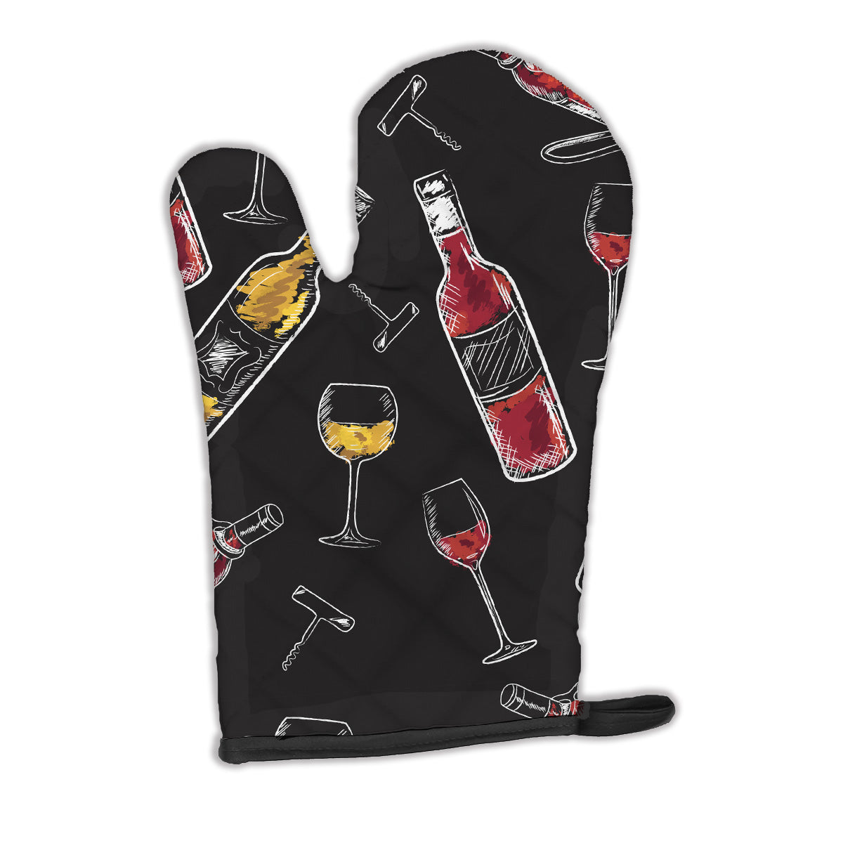 Red and White Wine on Black Oven Mitt BB5197OVMT