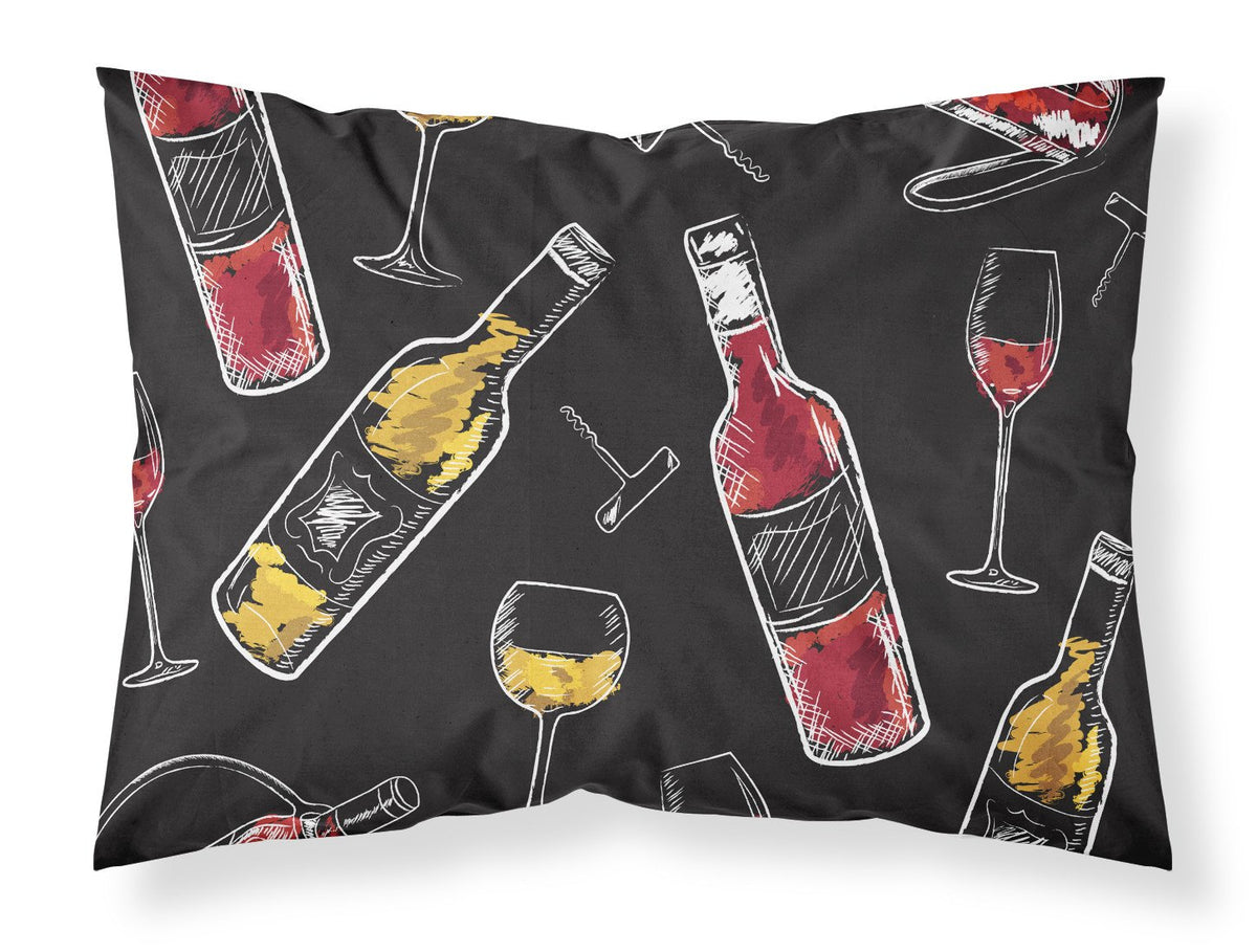 Red and White Wine on Black Fabric Standard Pillowcase BB5197PILLOWCASE by Caroline&#39;s Treasures