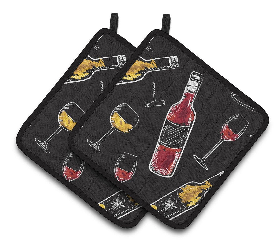 Red and White Wine on Black Pair of Pot Holders BB5197PTHD by Caroline&#39;s Treasures