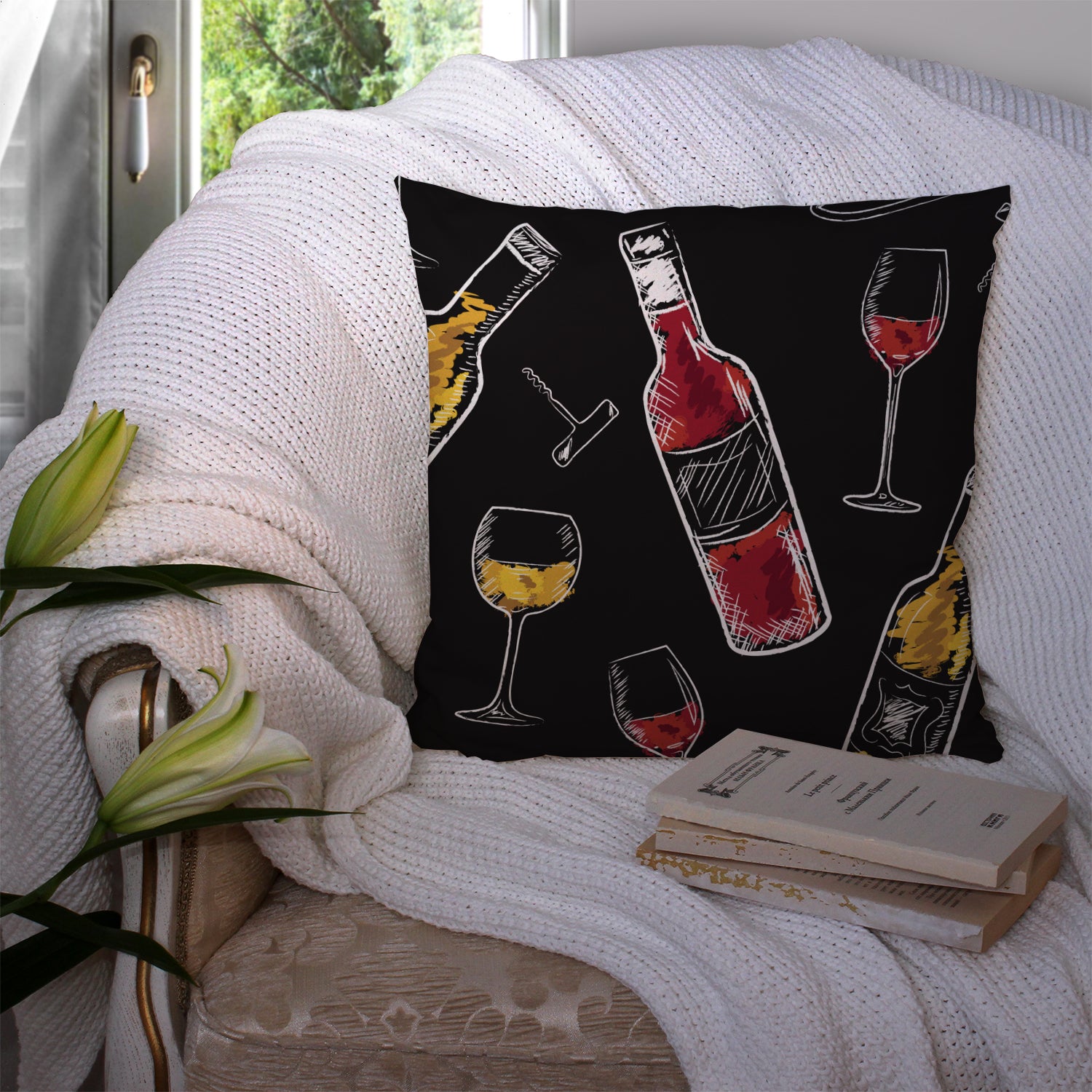 Red and White Wine on Black Fabric Decorative Pillow BB5197PW1414 - the-store.com