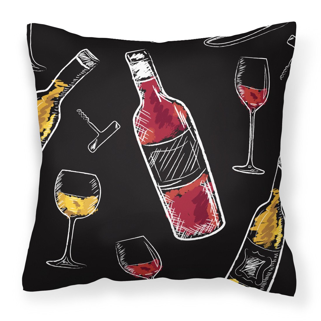 Red and White Wine on Black Fabric Decorative Pillow BB5197PW1818 by Caroline&#39;s Treasures