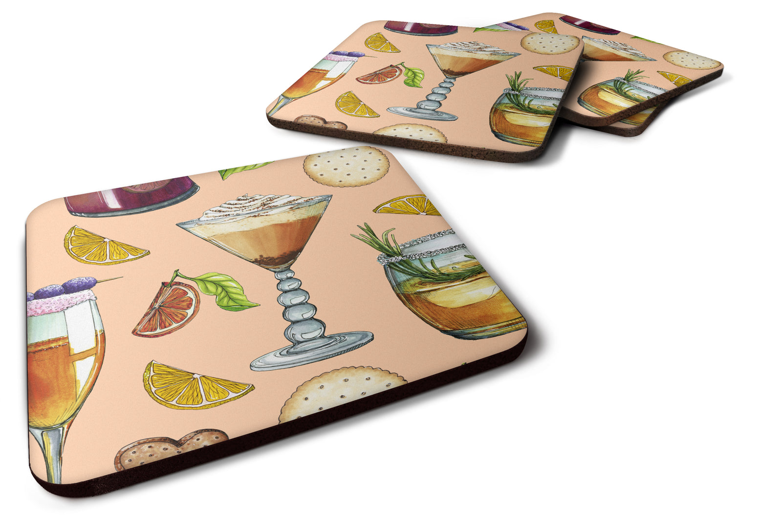 Drinks and Cocktails Peach Foam Coaster Set of 4 BB5200FC - the-store.com
