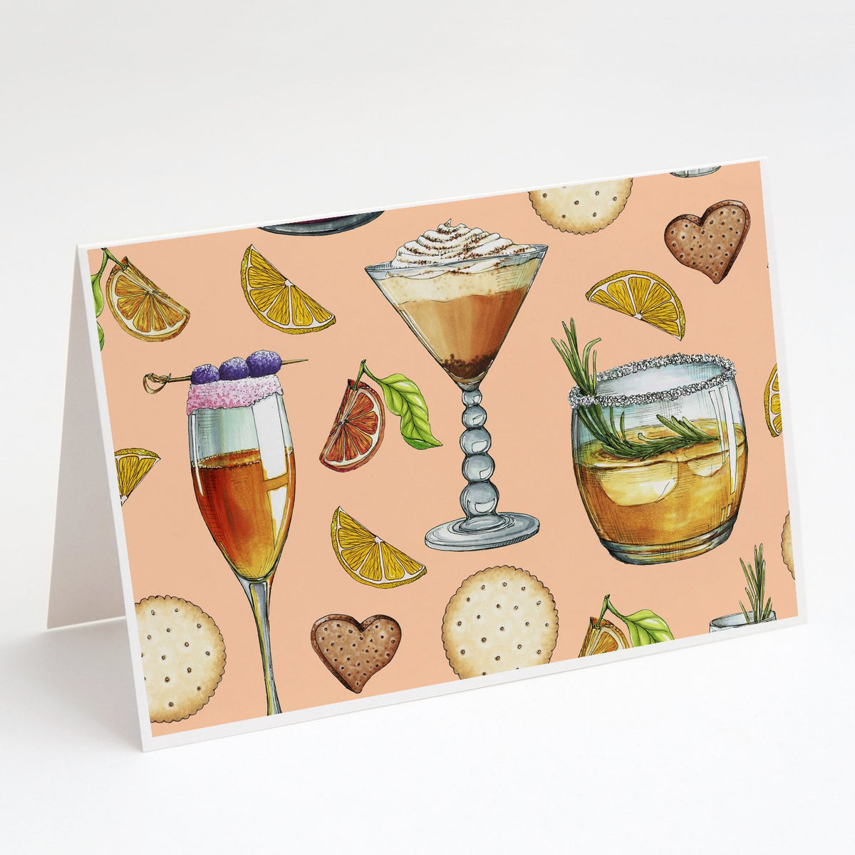 Buy this Drinks and Cocktails Peach Greeting Cards and Envelopes Pack of 8