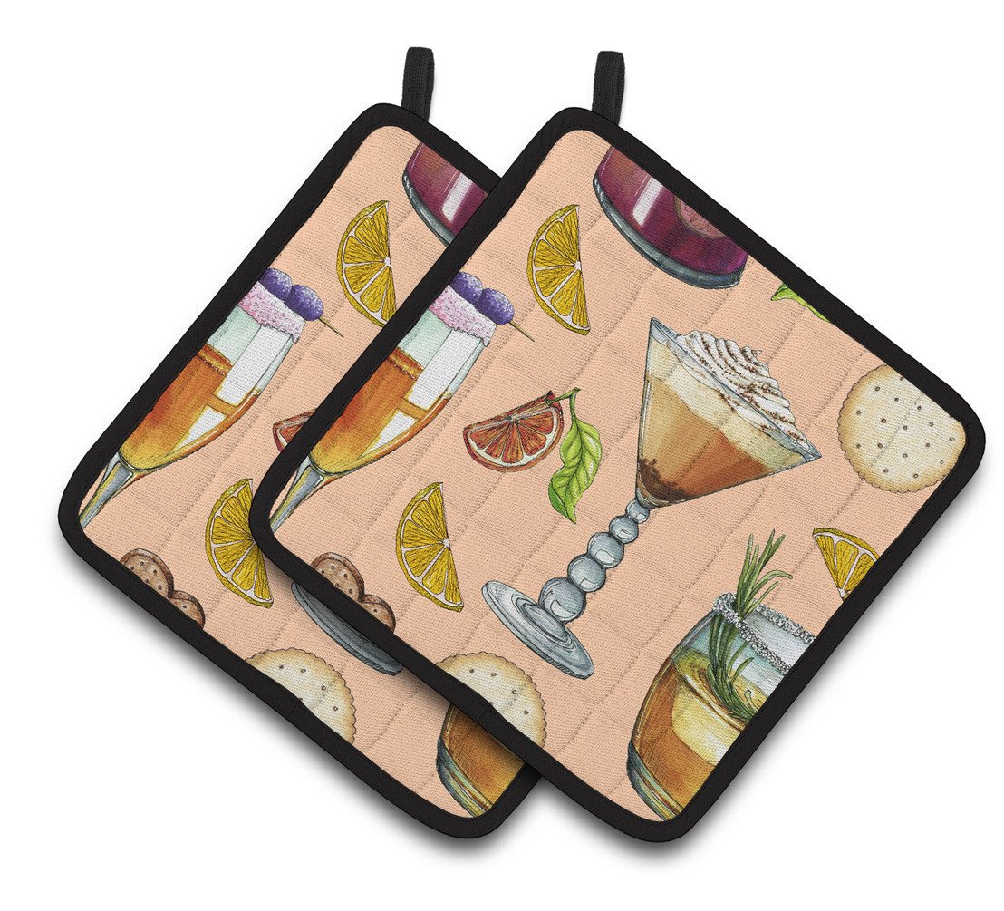 Drinks and Cocktails Peach Pair of Pot Holders BB5200PTHD by Caroline&#39;s Treasures