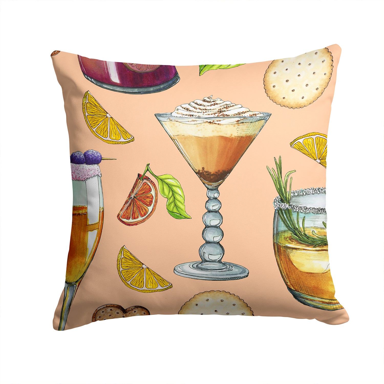 Drinks and Cocktails Peach Fabric Decorative Pillow BB5200PW1414 - the-store.com