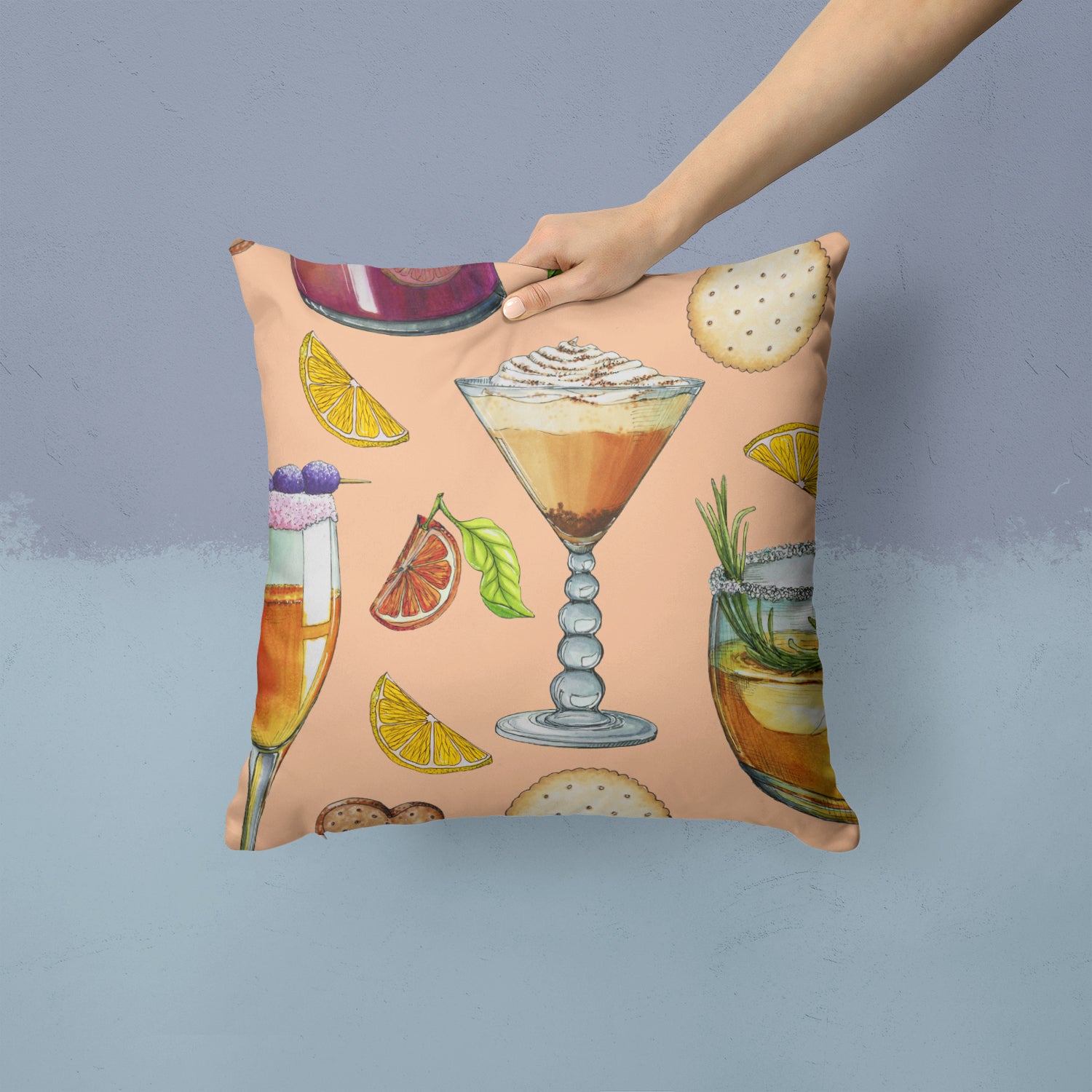Drinks and Cocktails Peach Fabric Decorative Pillow BB5200PW1414 - the-store.com