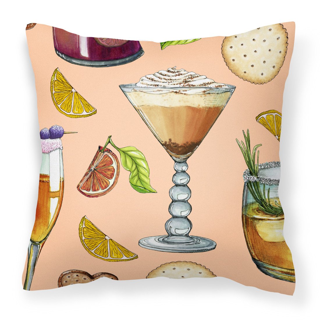 Drinks and Cocktails Peach Fabric Decorative Pillow BB5200PW1818 by Caroline&#39;s Treasures