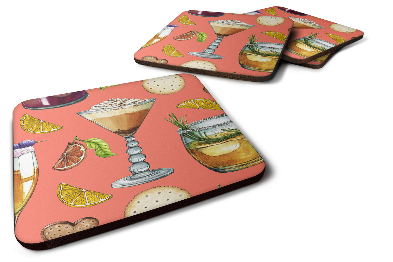 Drinks and Cocktails Salmon Foam Coaster Set of 4 BB5201FC - the-store.com