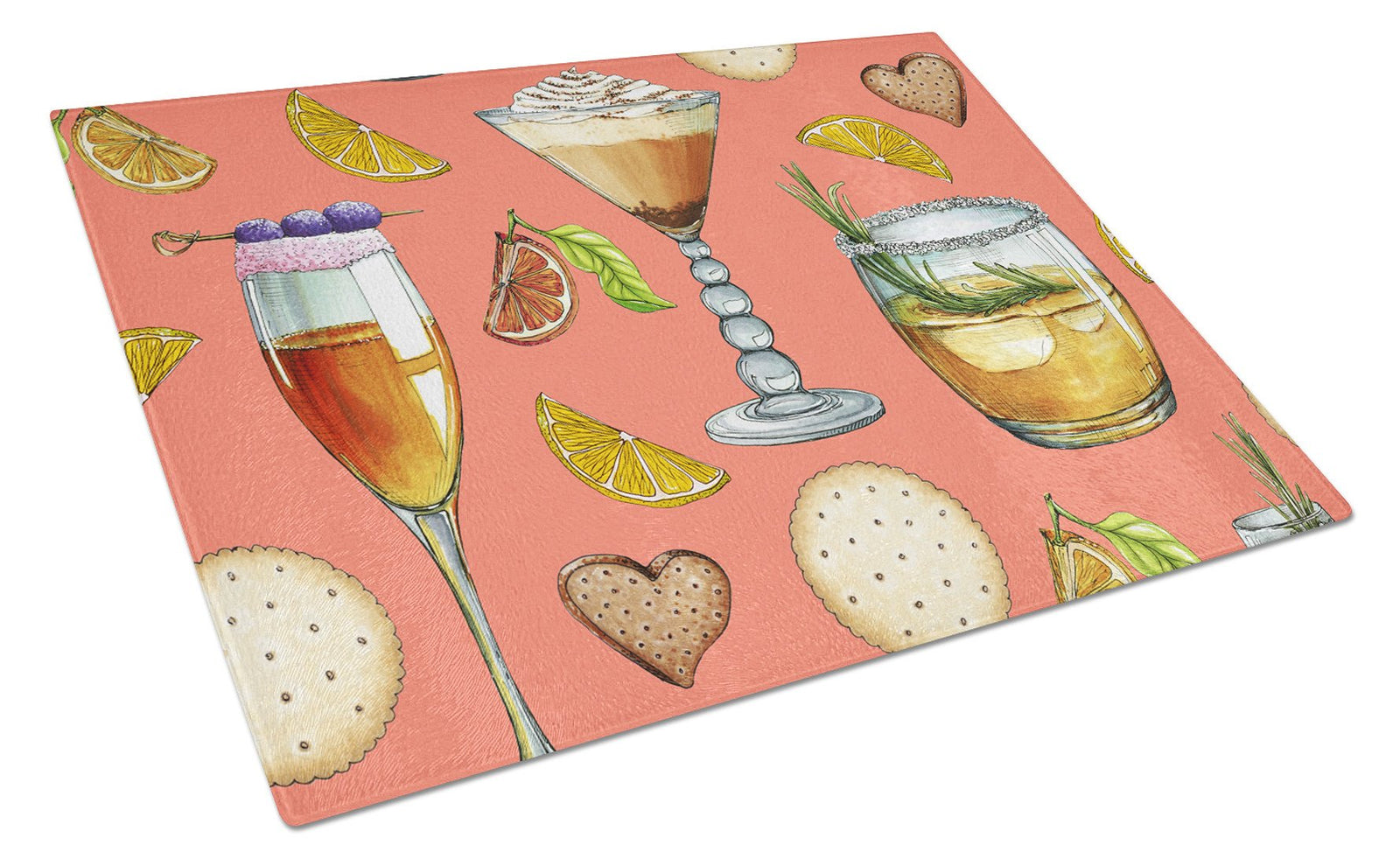 Drinks and Cocktails Salmon Glass Cutting Board Large BB5201LCB by Caroline's Treasures
