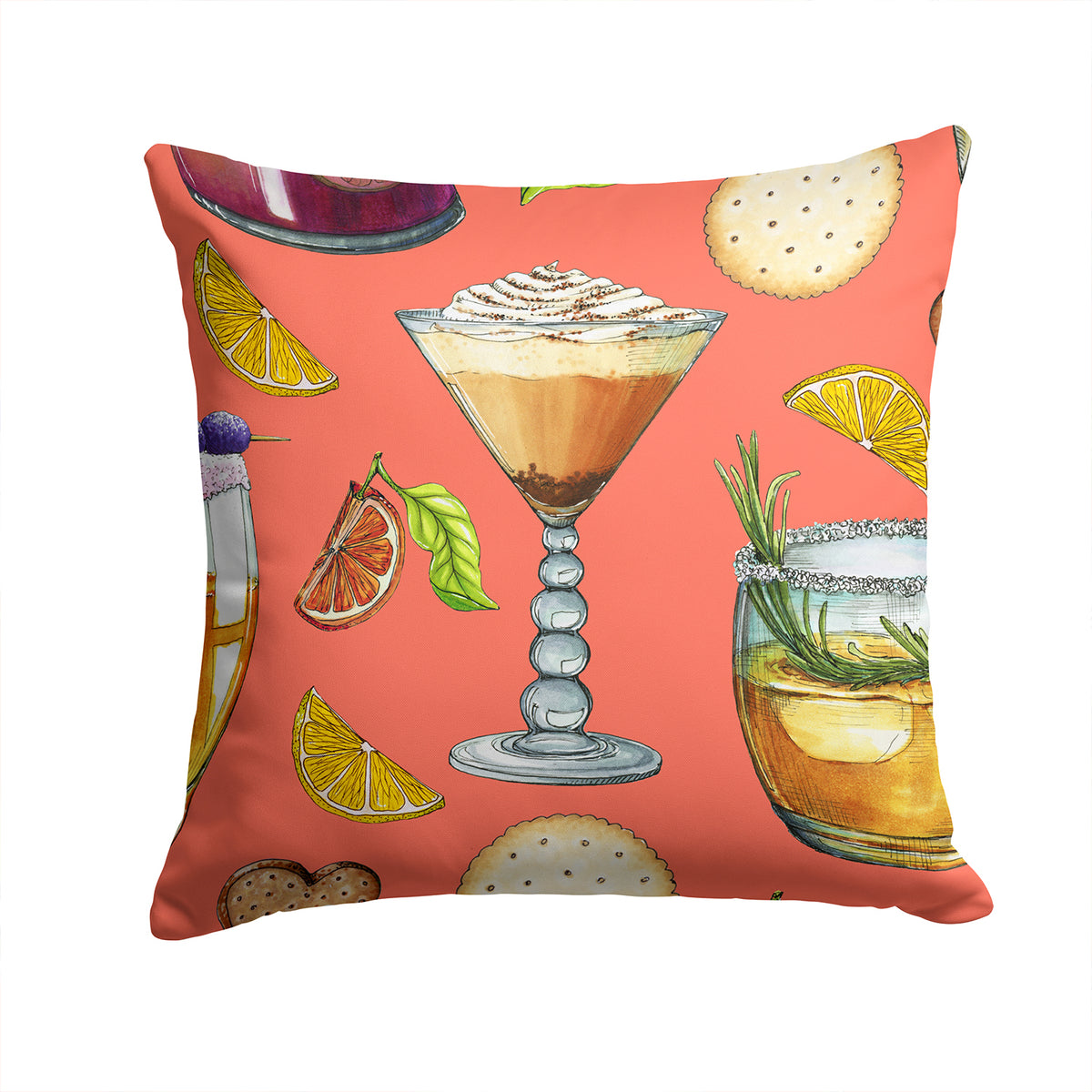Drinks and Cocktails Salmon Fabric Decorative Pillow BB5201PW1414 - the-store.com