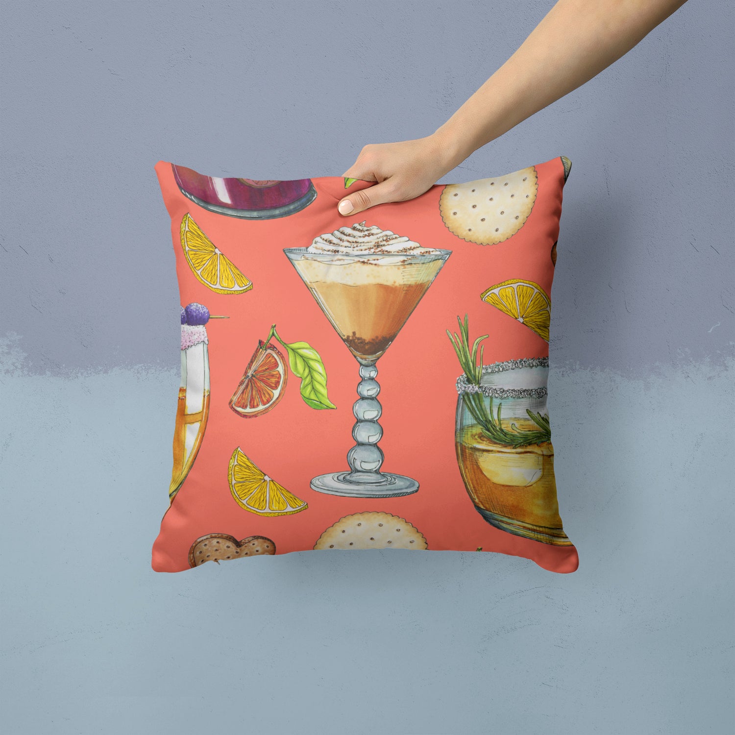 Drinks and Cocktails Salmon Fabric Decorative Pillow BB5201PW1414 - the-store.com