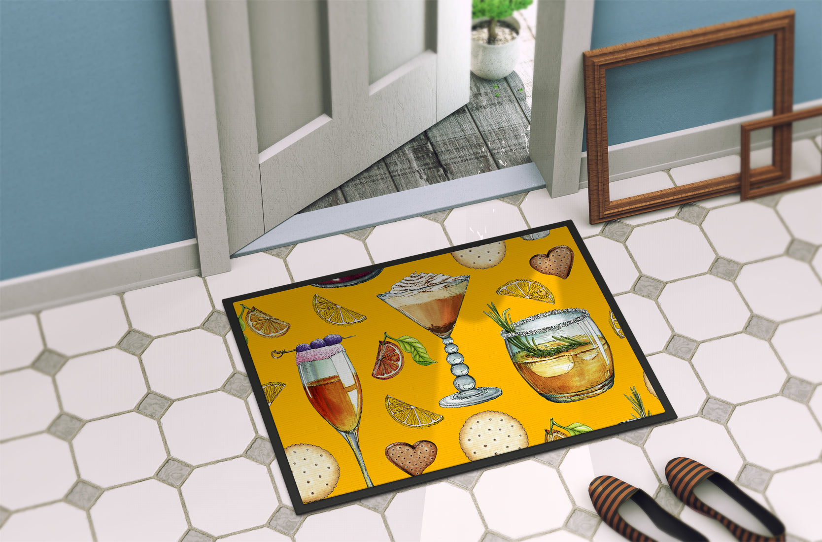 Drinks and Cocktails Gold Indoor or Outdoor Mat 18x27 BB5202MAT - the-store.com