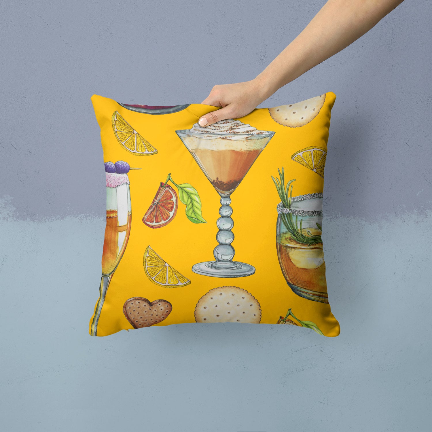 Drinks and Cocktails Gold Fabric Decorative Pillow BB5202PW1414 - the-store.com