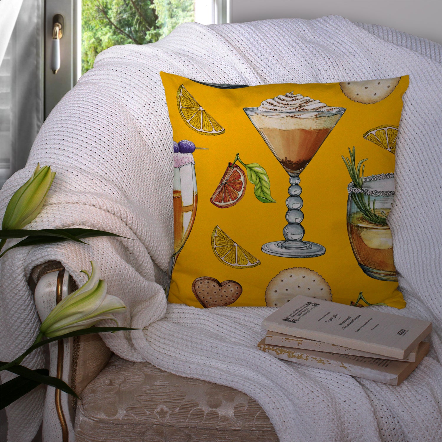 Drinks and Cocktails Gold Fabric Decorative Pillow BB5202PW1414 - the-store.com