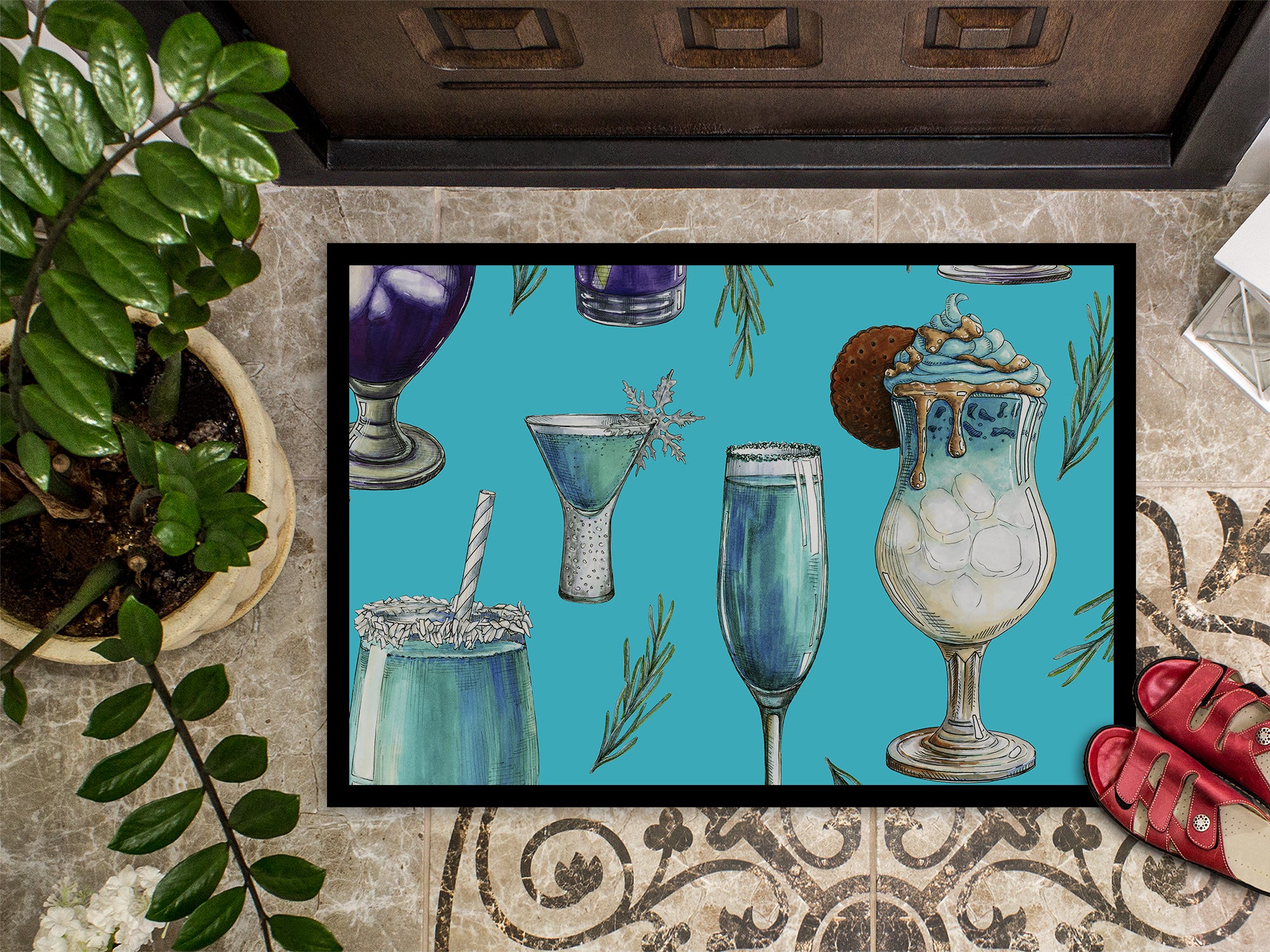 Drinks and Cocktails Blue Indoor or Outdoor Mat 18x27 BB5203MAT - the-store.com