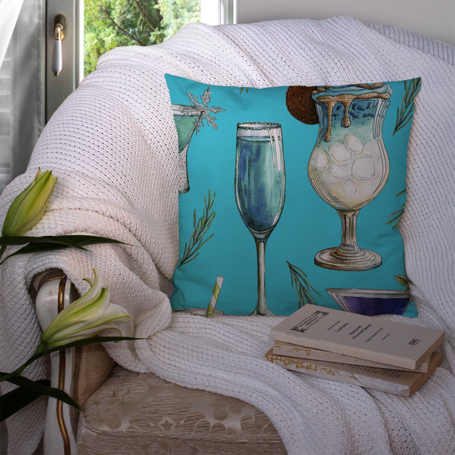 Drinks and Cocktails Blue Fabric Decorative Pillow BB5203PW1414 - the-store.com