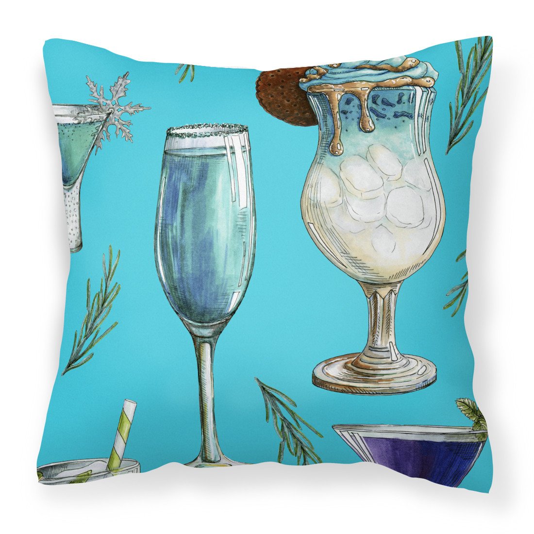 Drinks and Cocktails Blue Fabric Decorative Pillow BB5203PW1818 by Caroline&#39;s Treasures