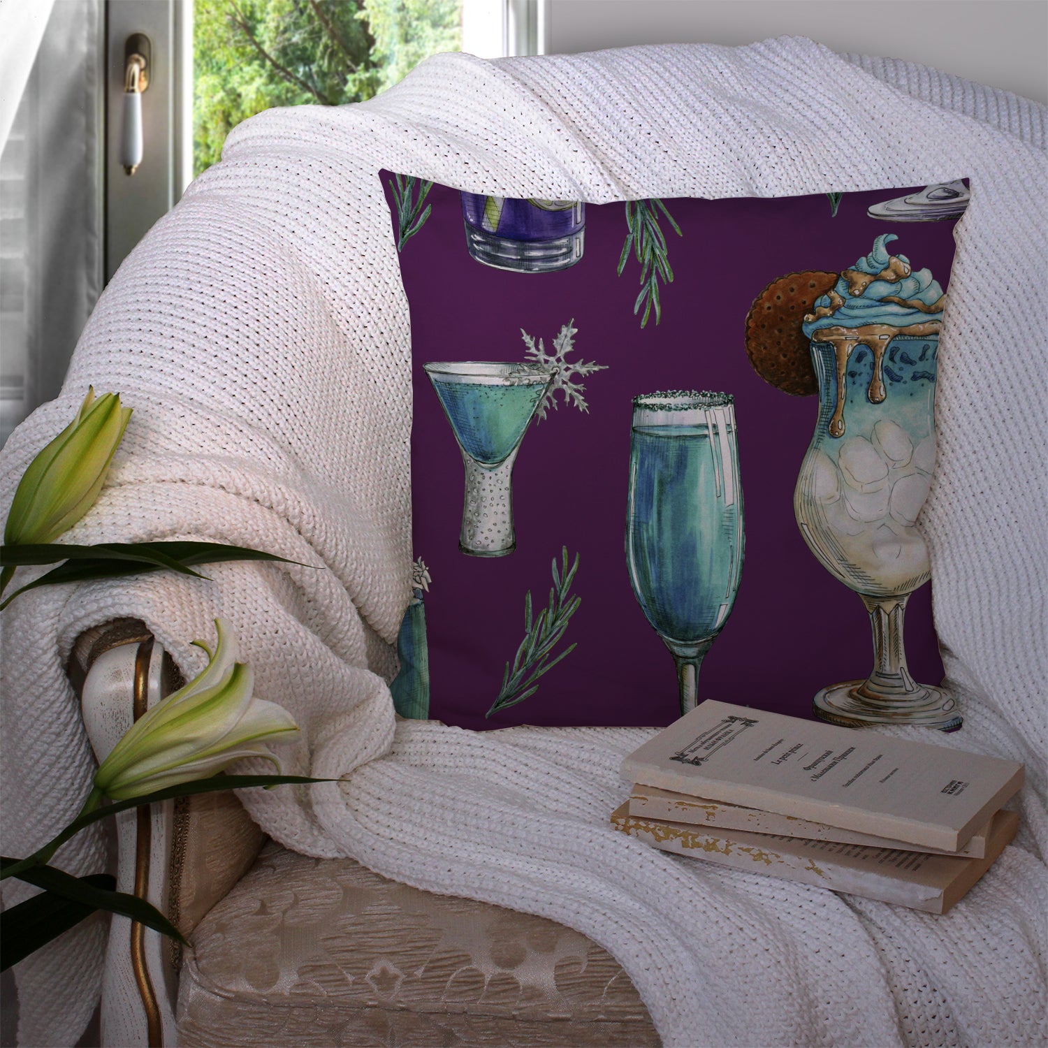 Drinks and Cocktails Purple Fabric Decorative Pillow BB5204PW1414 - the-store.com