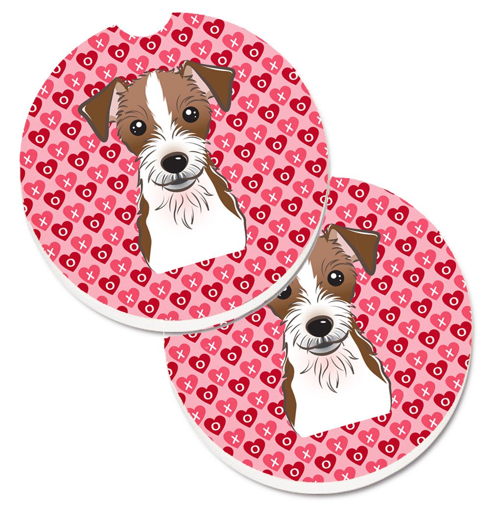 Jack Russell Terrier Hearts Set of 2 Cup Holder Car Coasters BB5272CARC by Caroline&#39;s Treasures