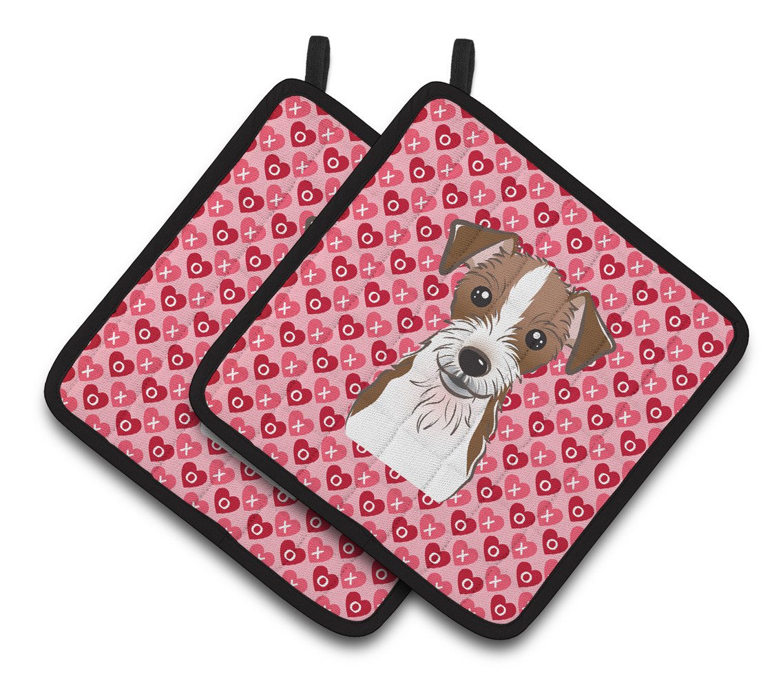 Jack Russell Terrier Hearts Pair of Pot Holders BB5272PTHD by Caroline&#39;s Treasures