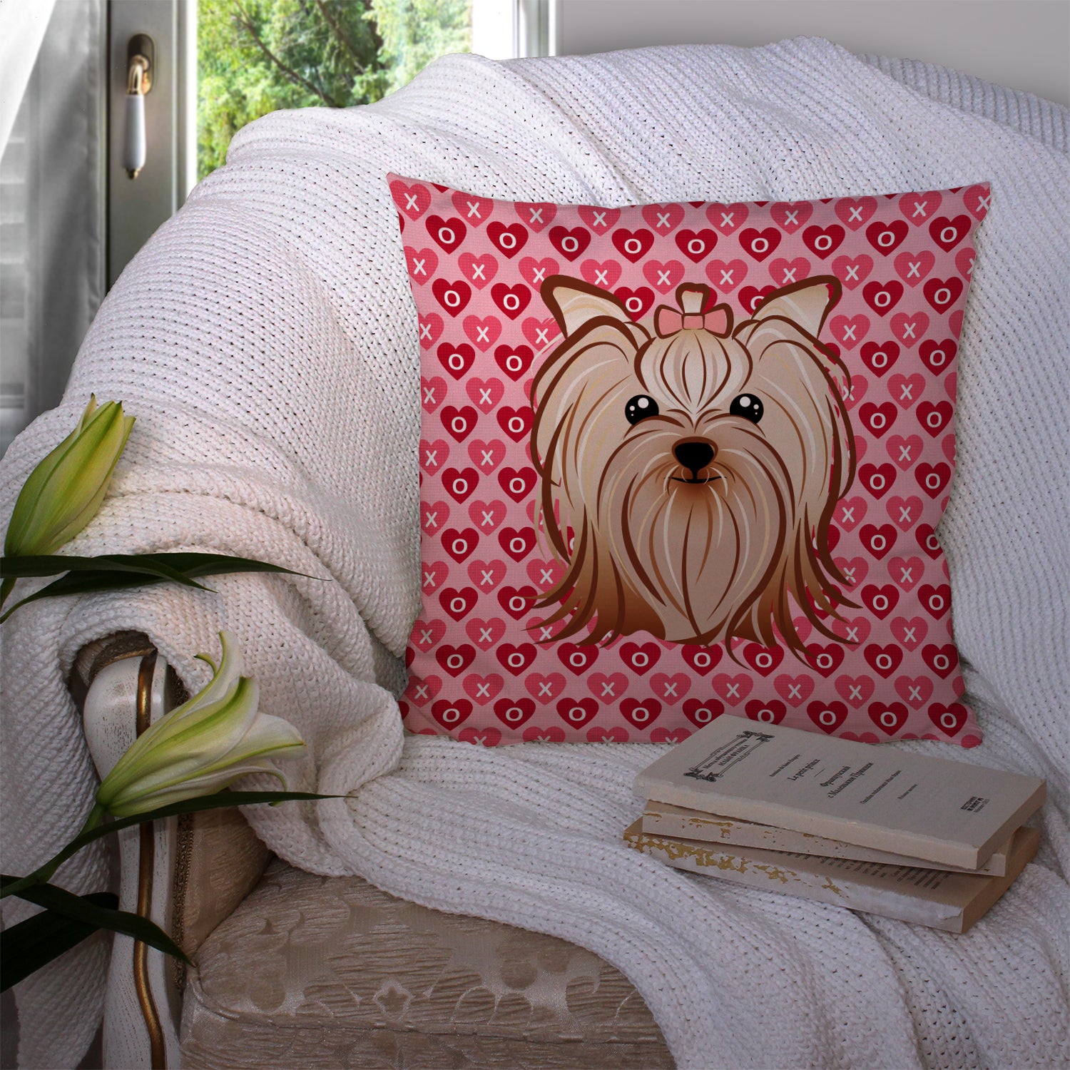 Yorkie Yorkishire Terrier Hearts Fabric Decorative Pillow BB5274PW1414 - the-store.com