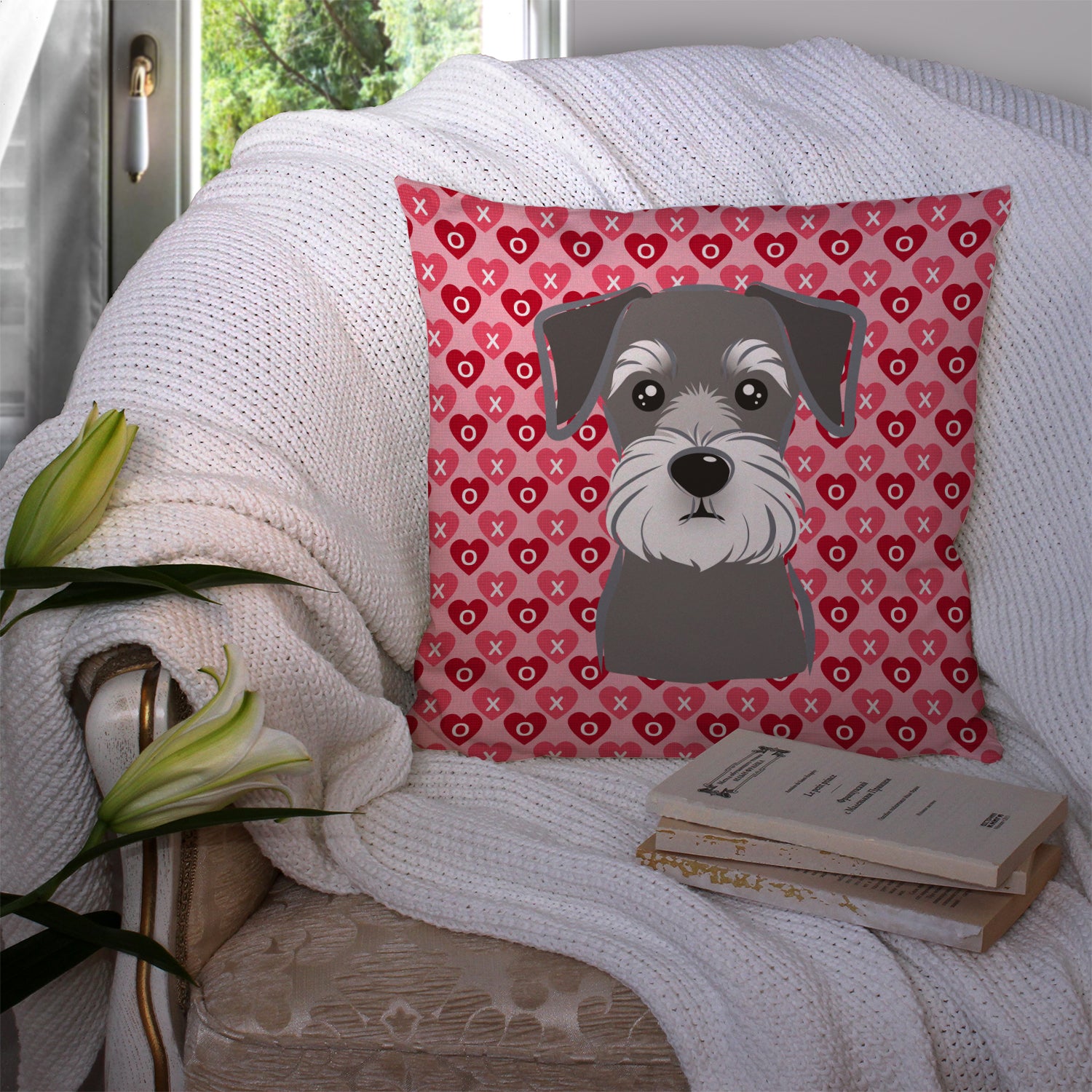 Schnauzer Hearts Fabric Decorative Pillow BB5276PW1414 - the-store.com