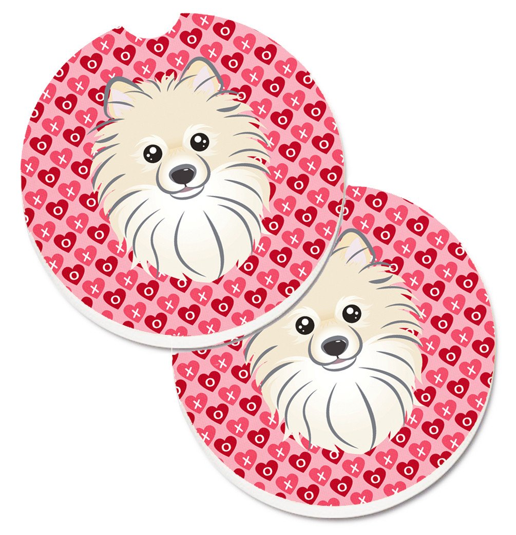 Pomeranian Hearts Set of 2 Cup Holder Car Coasters BB5277CARC by Caroline&#39;s Treasures
