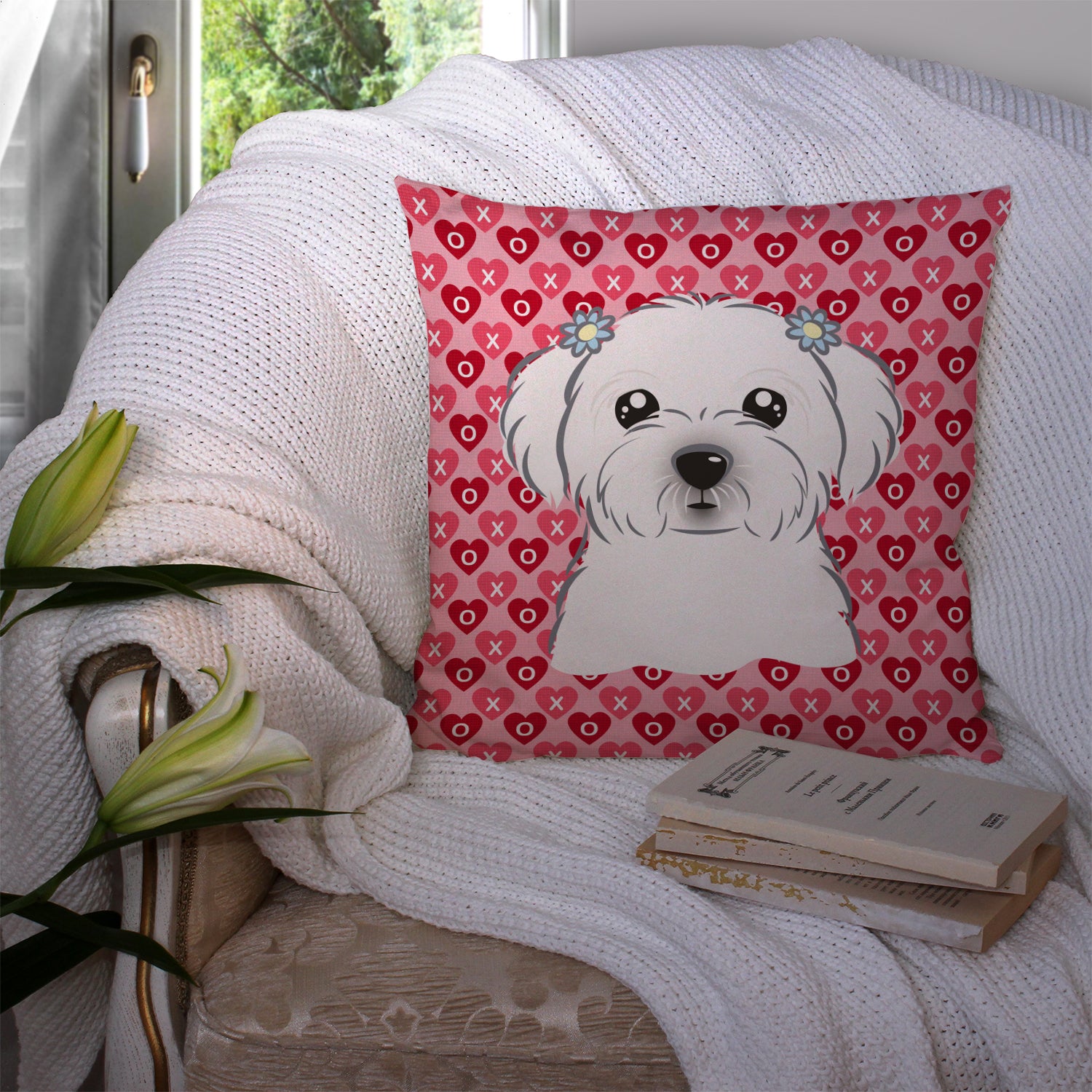 Maltese Hearts Fabric Decorative Pillow BB5278PW1414 - the-store.com