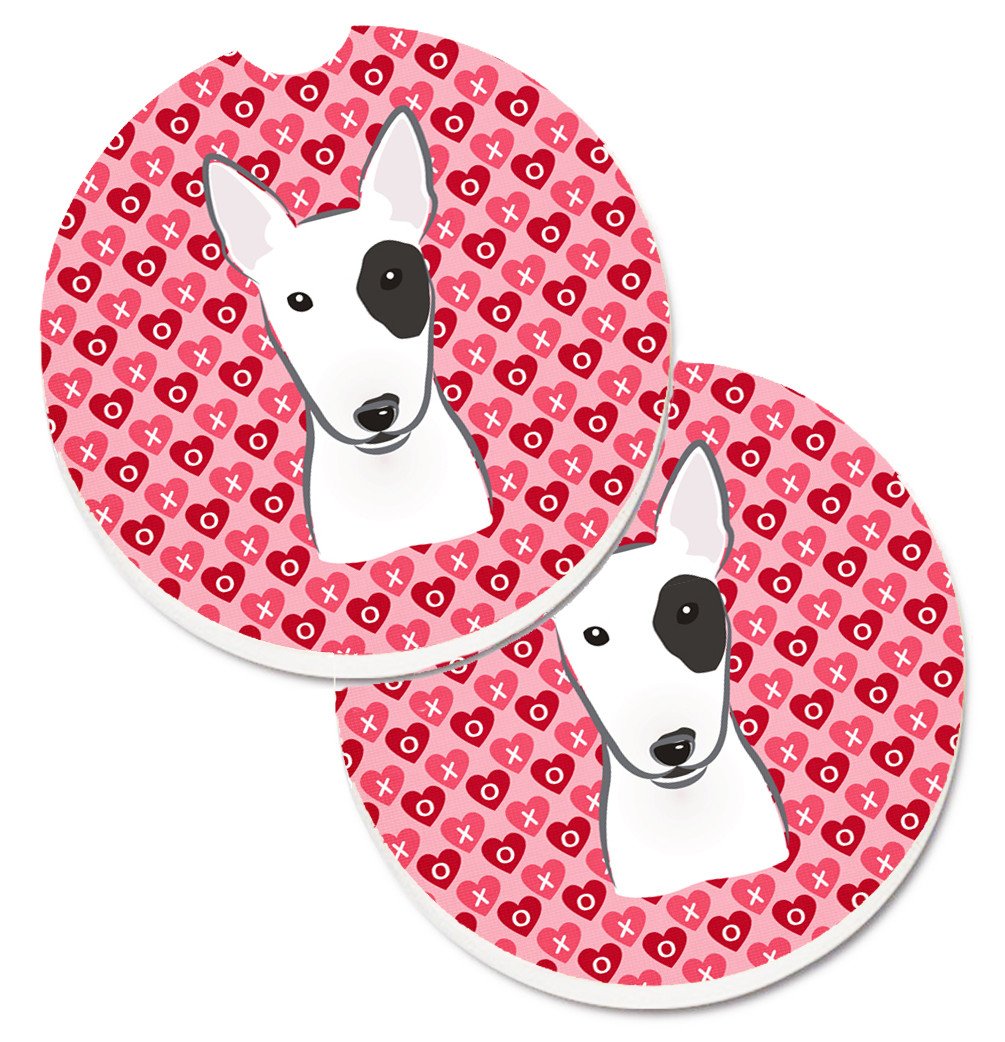Bull Terrier Hearts Set of 2 Cup Holder Car Coasters BB5279CARC by Caroline&#39;s Treasures