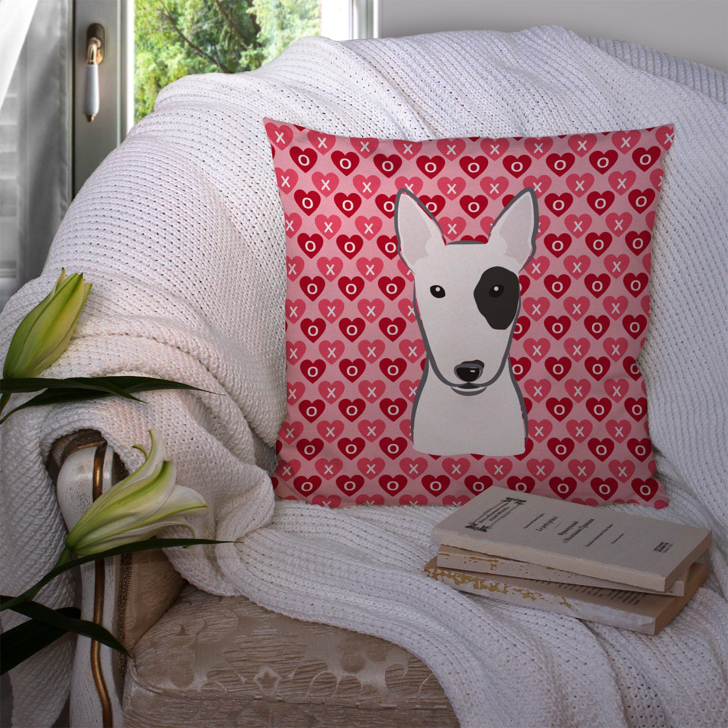 Bull Terrier Hearts Fabric Decorative Pillow BB5279PW1414 - the-store.com