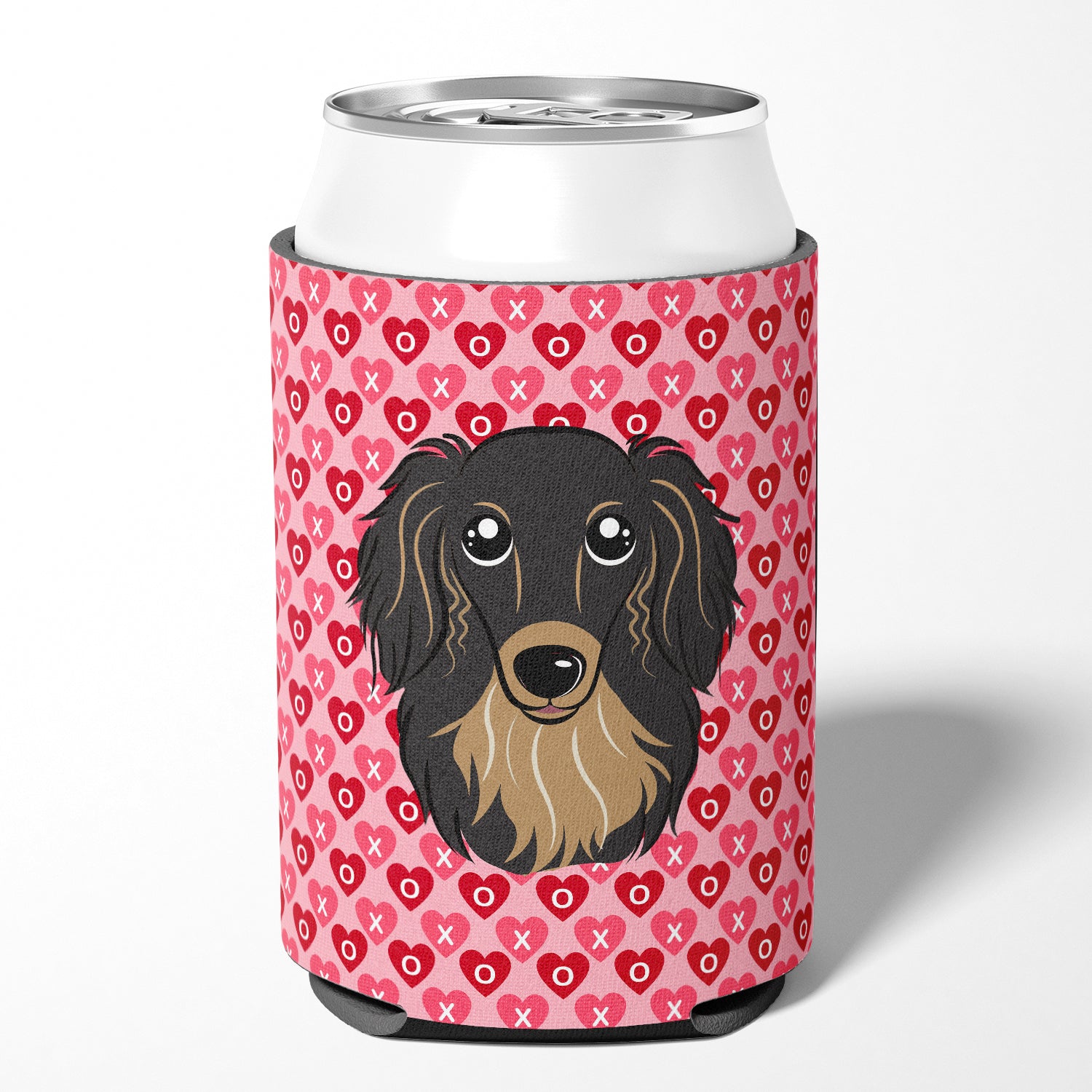 Longhair Black and Tan Dachshund Hearts Can or Bottle Hugger BB5283CC  the-store.com.