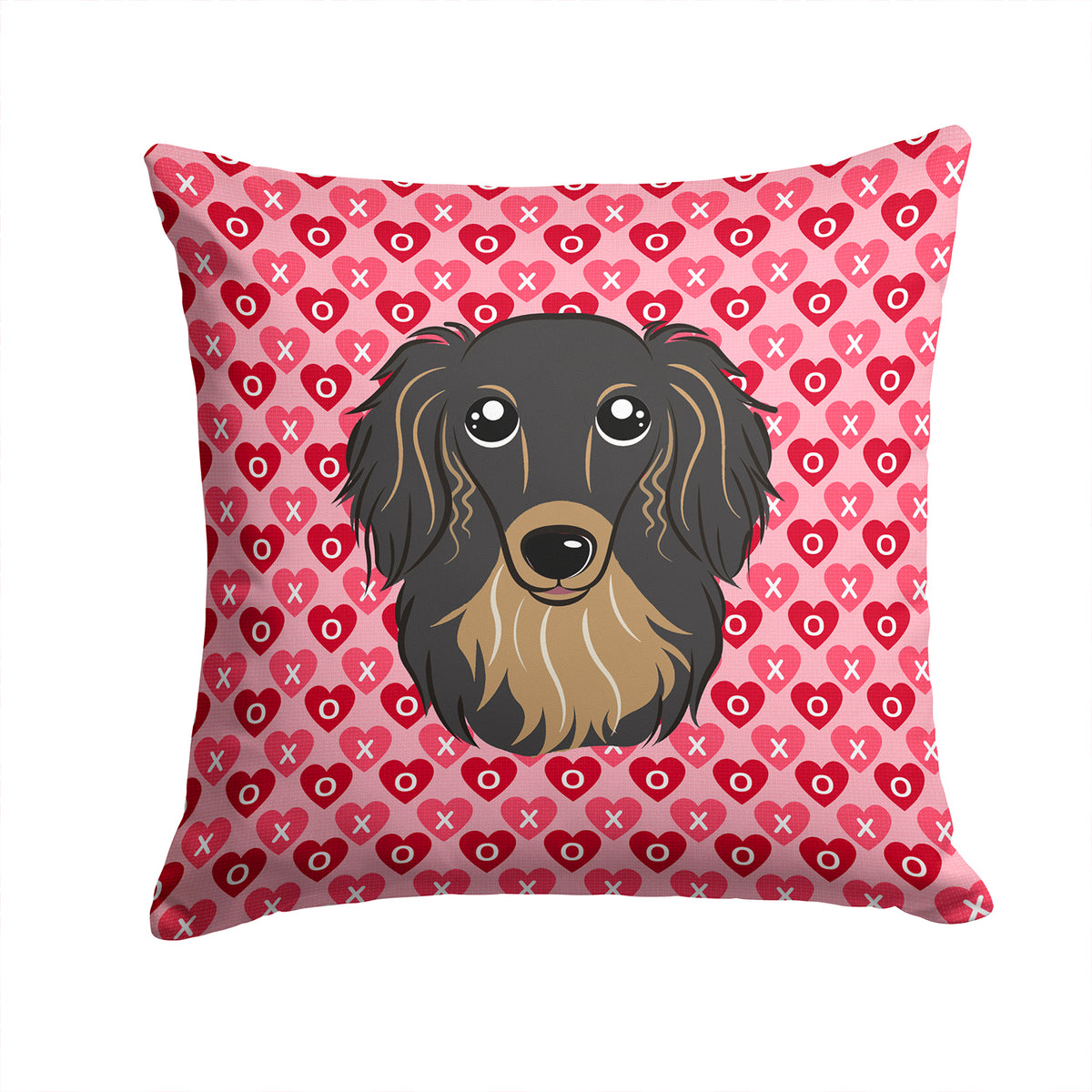 Longhair Black and Tan Dachshund Hearts Fabric Decorative Pillow BB5283PW1414 - the-store.com