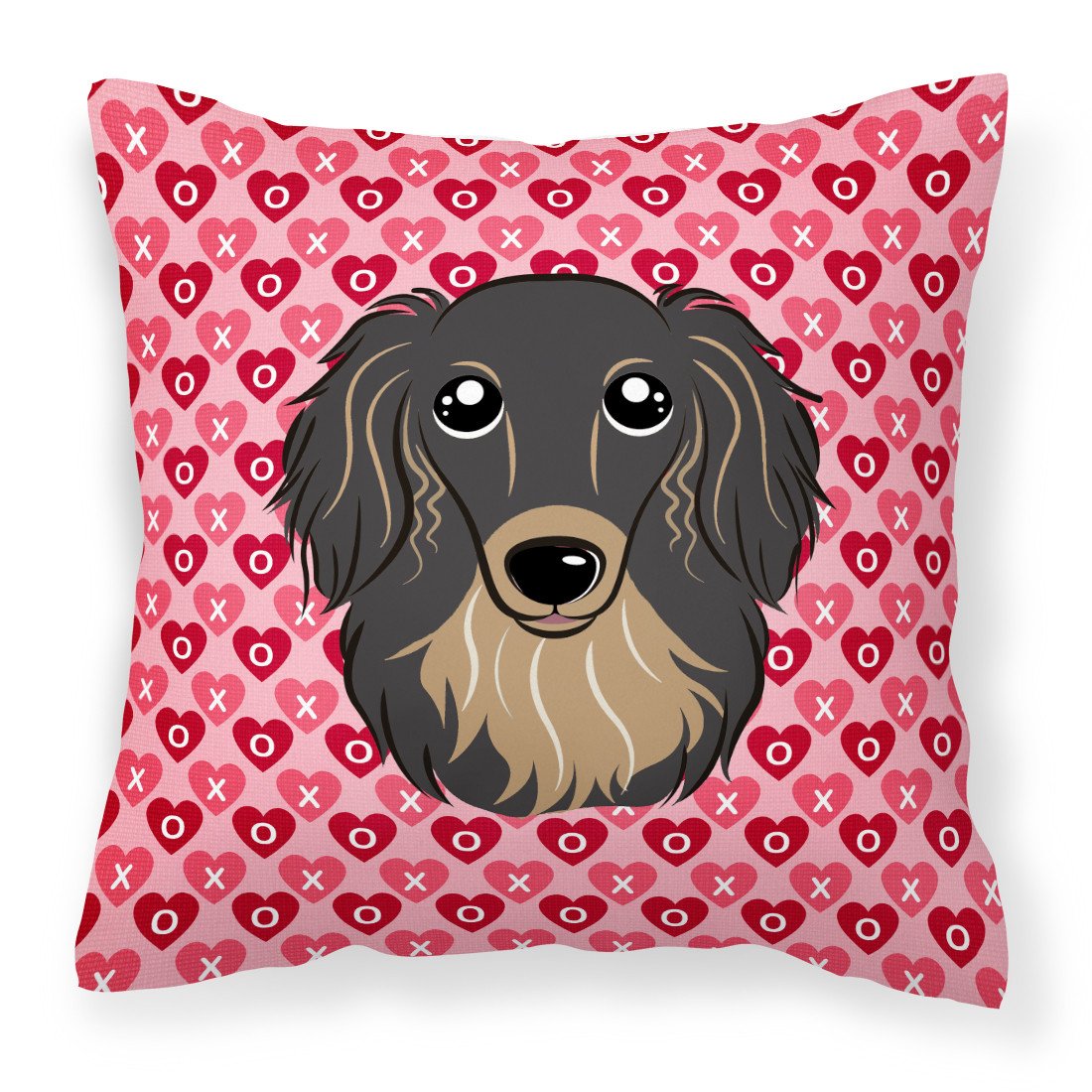 Longhair Black and Tan Dachshund Hearts Fabric Decorative Pillow BB5283PW1818 by Caroline&#39;s Treasures
