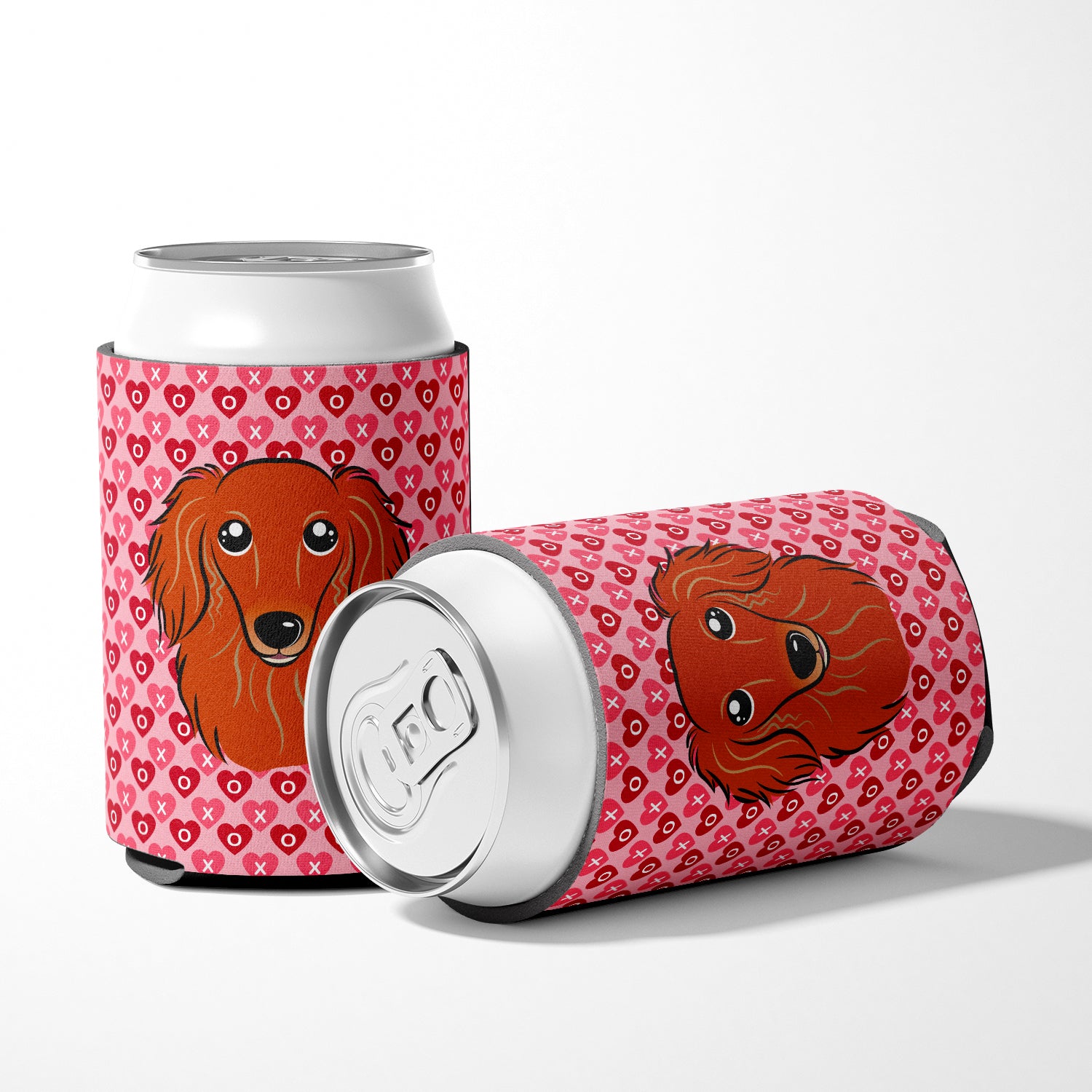 Longhair Red Dachshund Hearts Can or Bottle Hugger BB5284CC