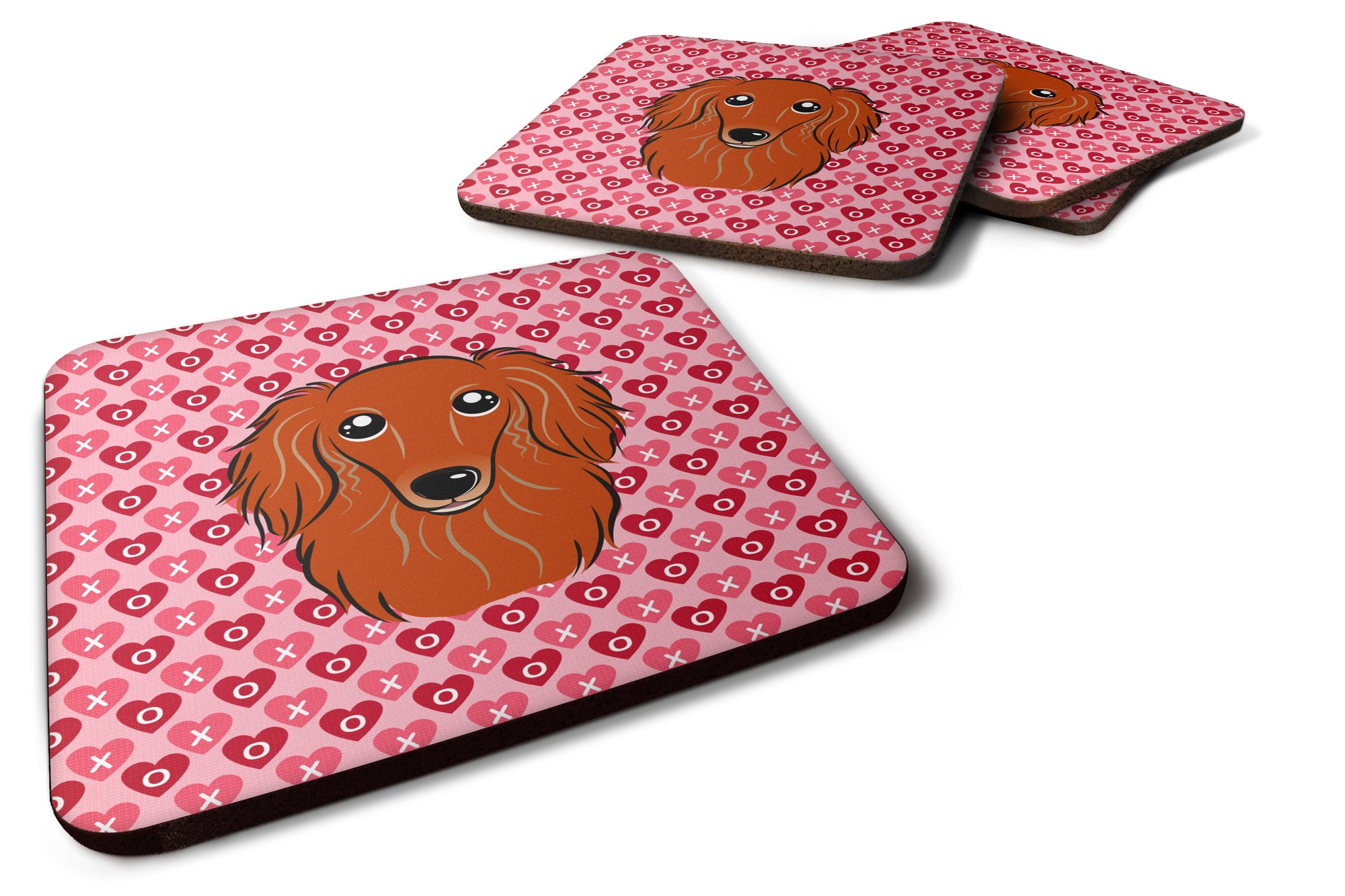 Longhair Red Dachshund Hearts Foam Coaster Set of 4 BB5284FC - the-store.com