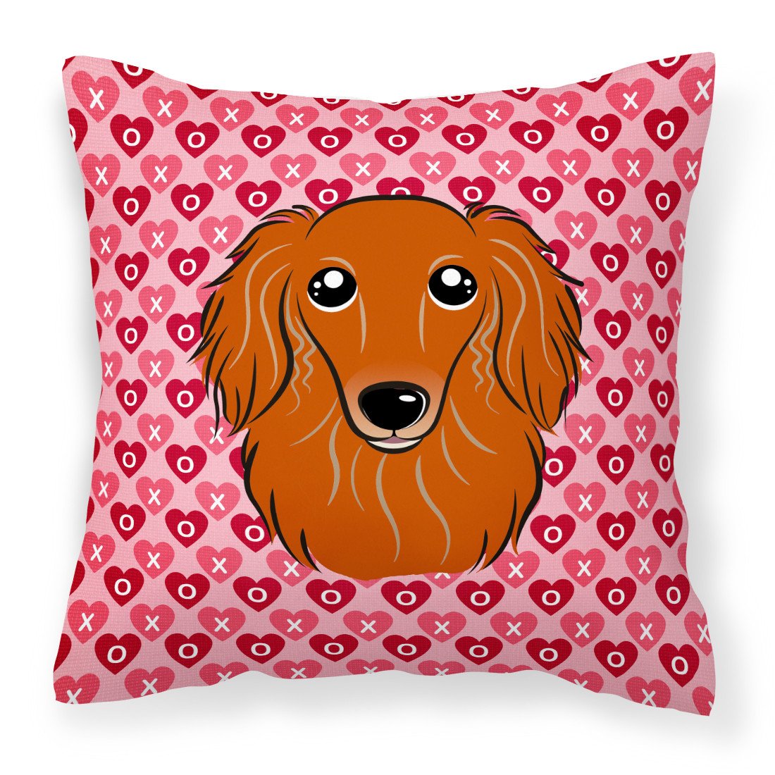 Longhair Red Dachshund Hearts Fabric Decorative Pillow BB5284PW1818 by Caroline's Treasures