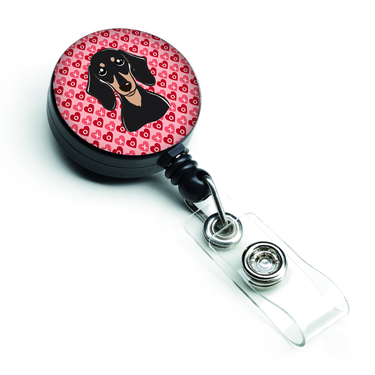 Smooth Black and Tan Dachshund Hearts Retractable Badge Reel BB5285BR