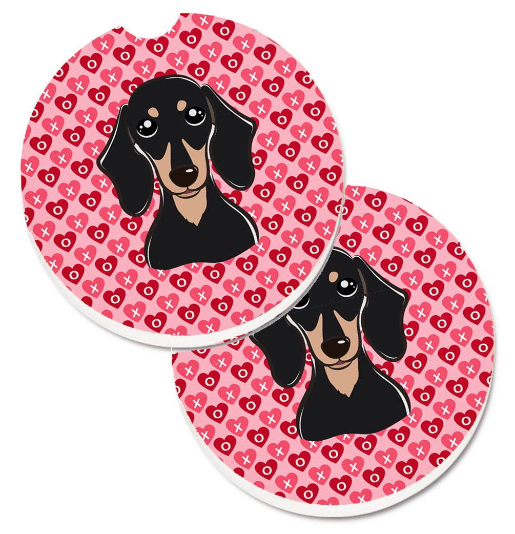 Smooth Black and Tan Dachshund Hearts Set of 2 Cup Holder Car Coasters BB5285CARC by Caroline&#39;s Treasures