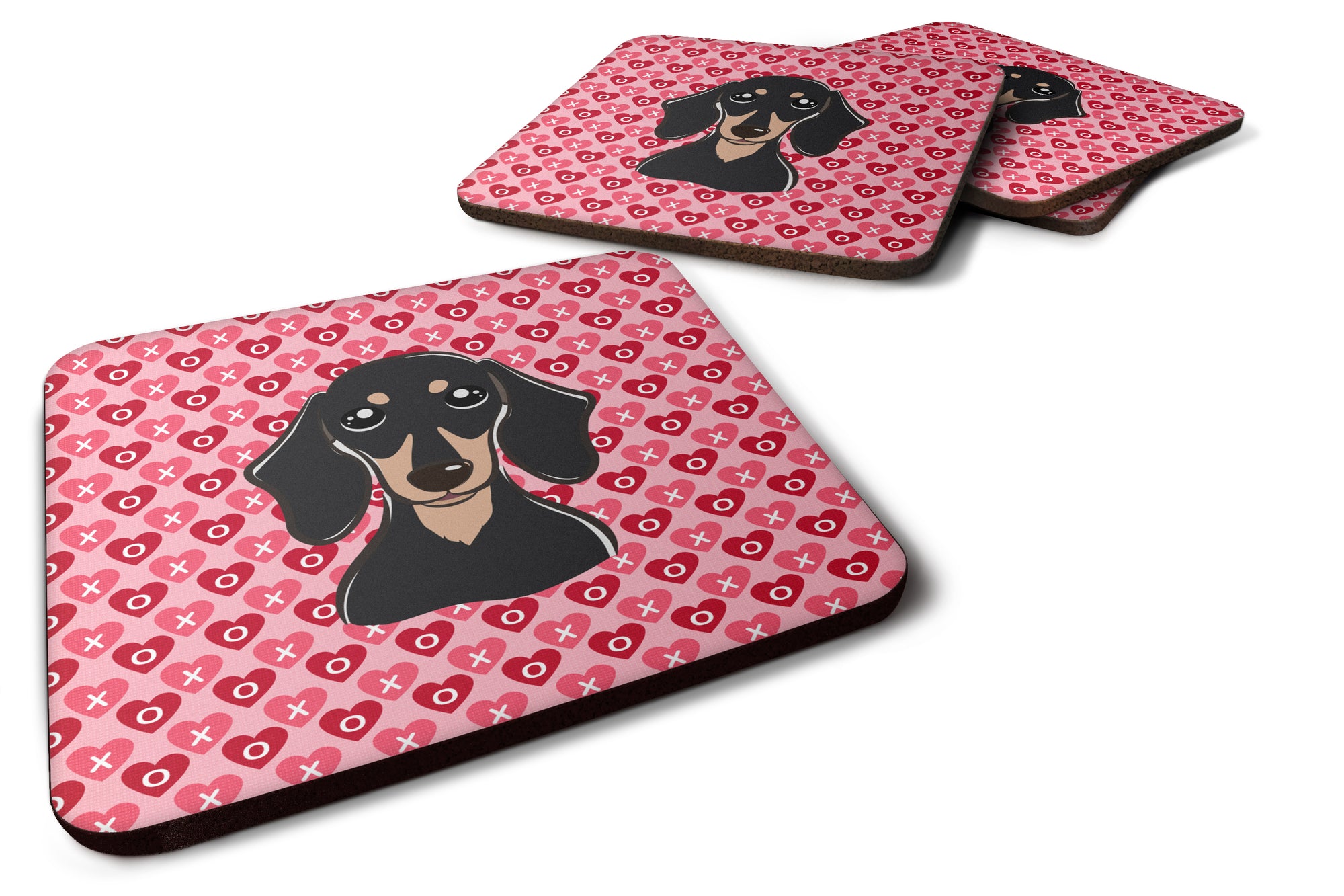 Smooth Black and Tan Dachshund Hearts Foam Coaster Set of 4 BB5285FC - the-store.com