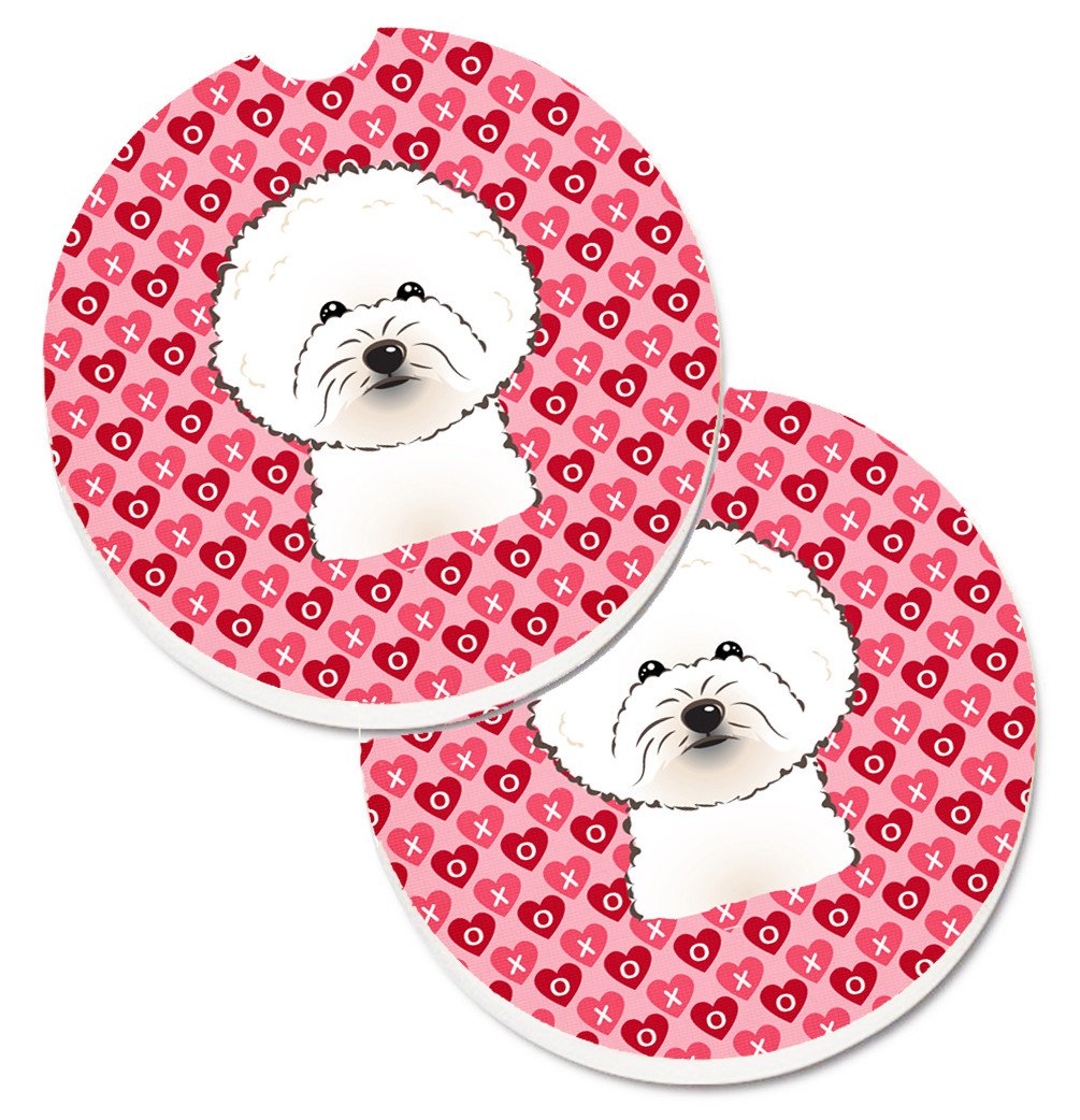 Bichon Frise Hearts Set of 2 Cup Holder Car Coasters BB5287CARC by Caroline&#39;s Treasures